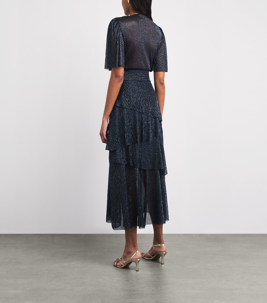 Maje Womens Metallic Pleated Midi Dress Navy Image 4