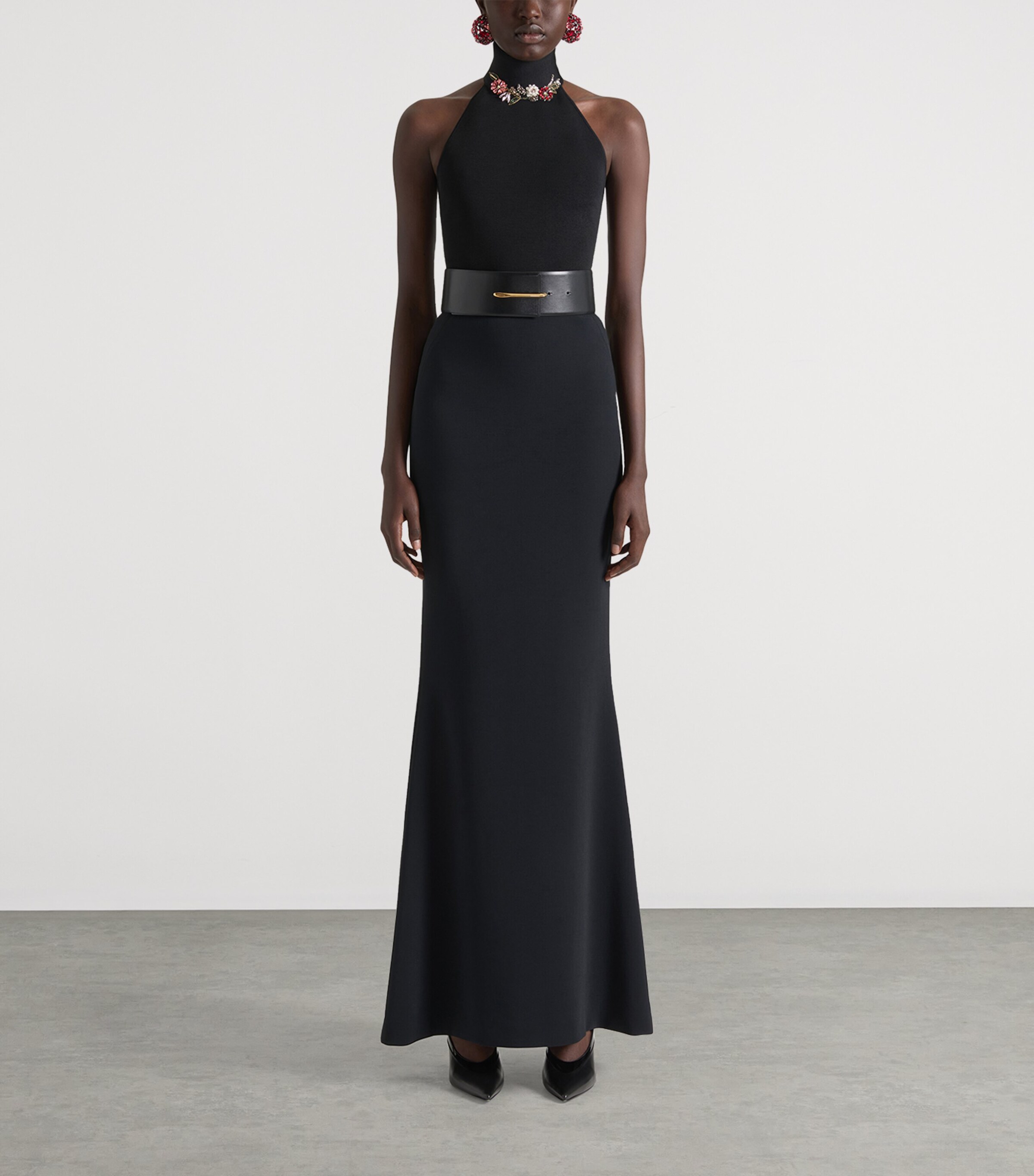 Viscose-Knit Embellished Halter Top BLACK Image 2