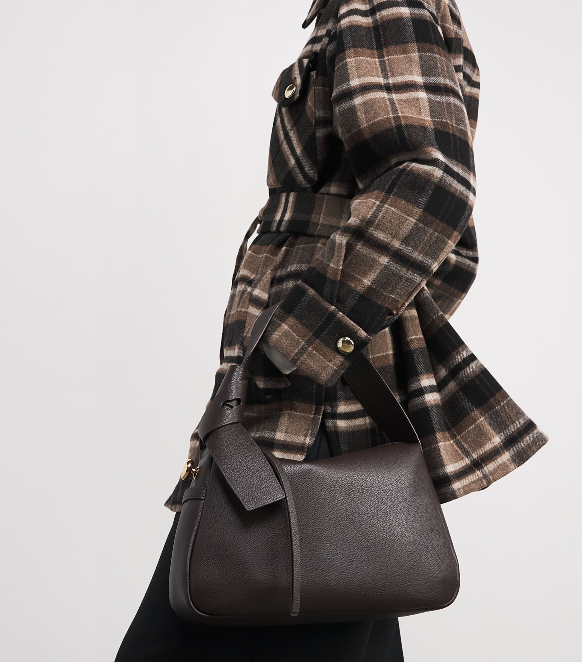 Wool-Blend Check Coat BROWN Image 6