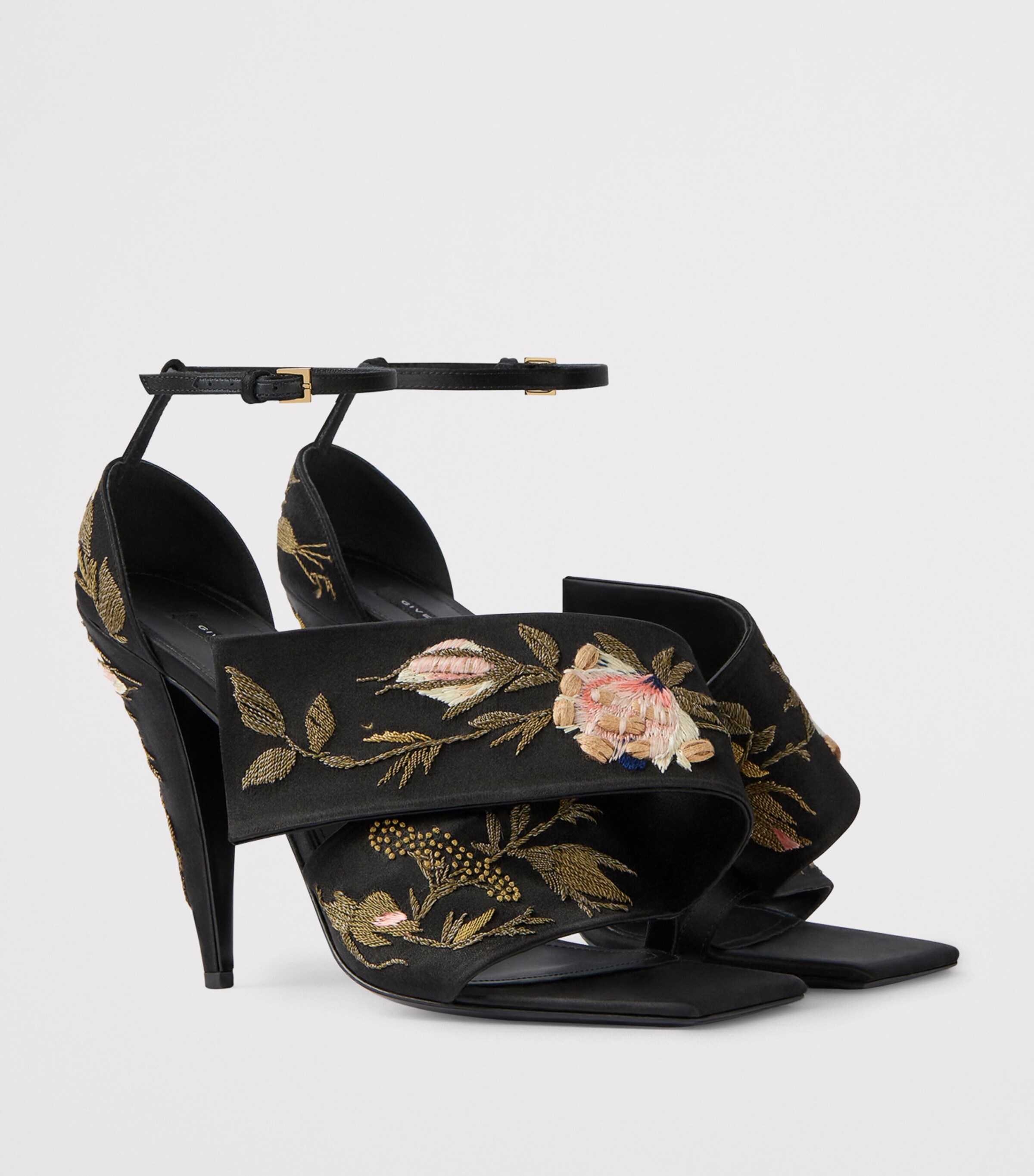 Leather Twisted Ribbon Heeled Sandals 95 BLACK Image 3