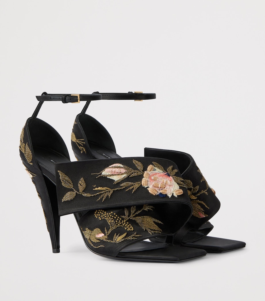 Leather Twisted Ribbon Heeled Sandals 95 BLACK Image 3