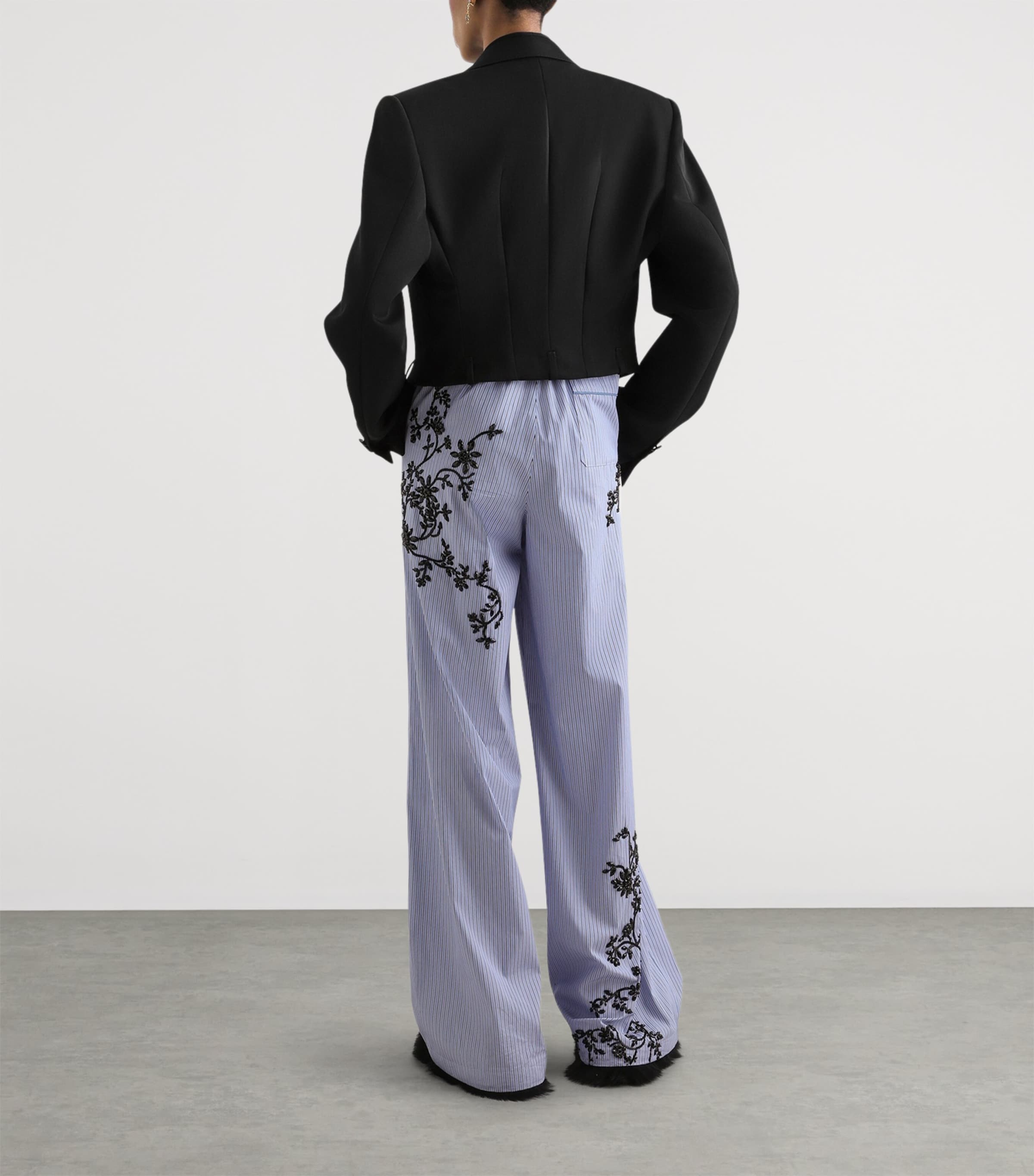 Dolce&Gabbana Womens Cotton-Silk Stripe Embellished Trousers Embr Image 3