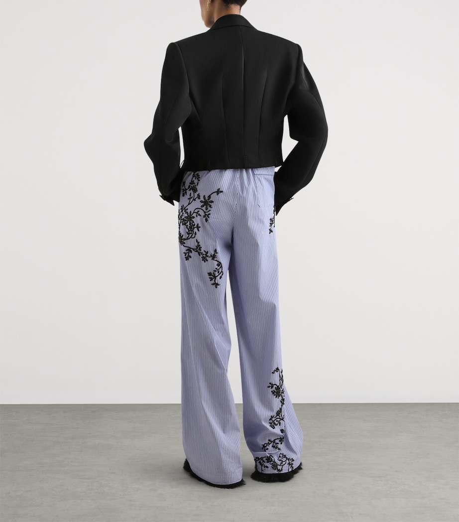 Dolce&Gabbana Womens Cotton-Silk Stripe Embellished Trousers Embr Image 3