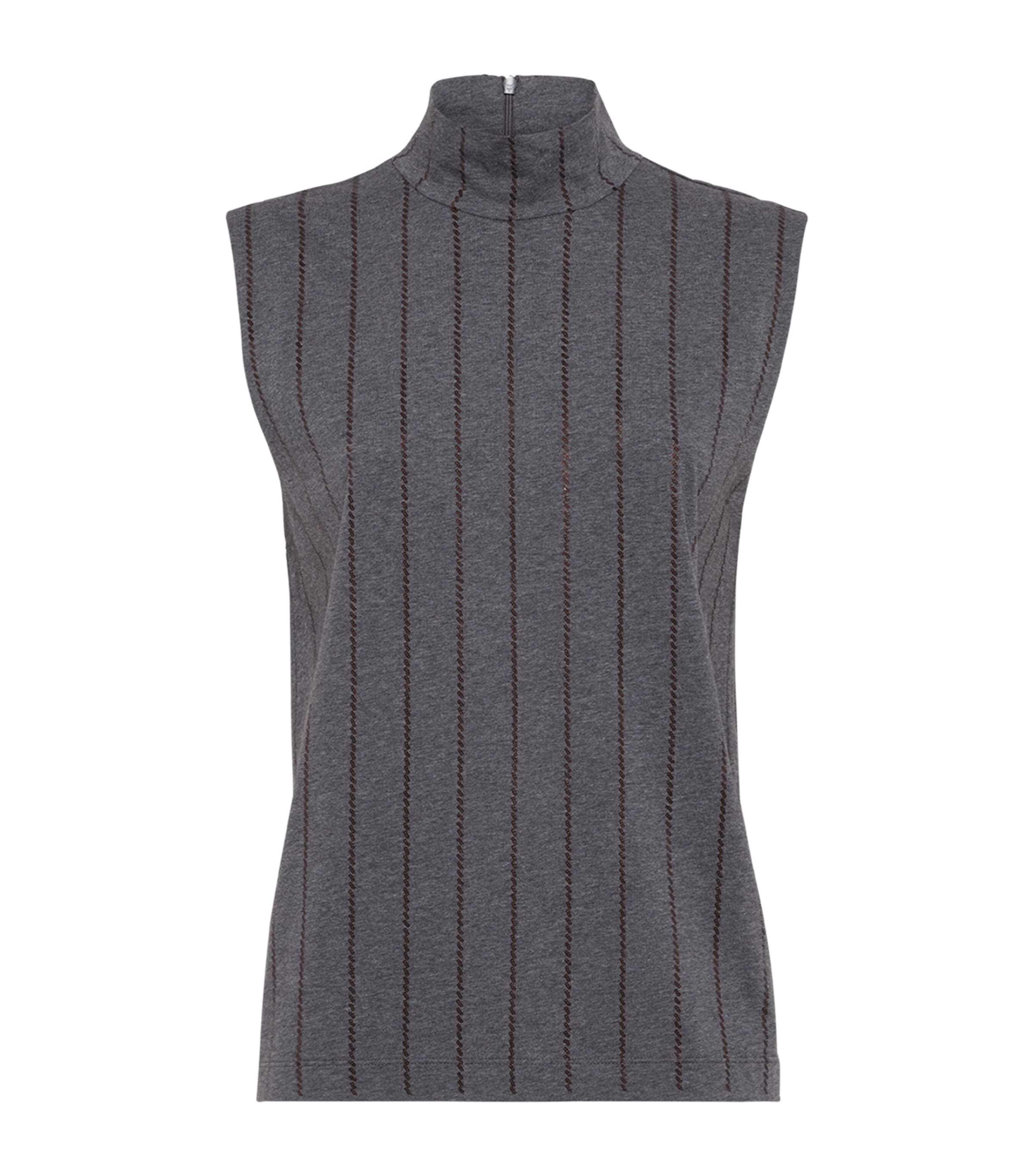 Brunello Cucinelli Cotton Sequin-stripe Sleeveless Top In Gray