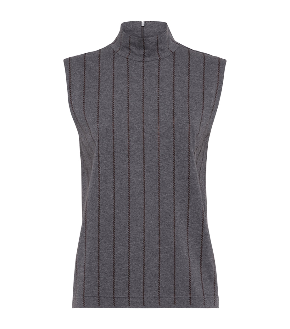 Cotton Sequin-Stripe Sleeveless Top C080 Image 1