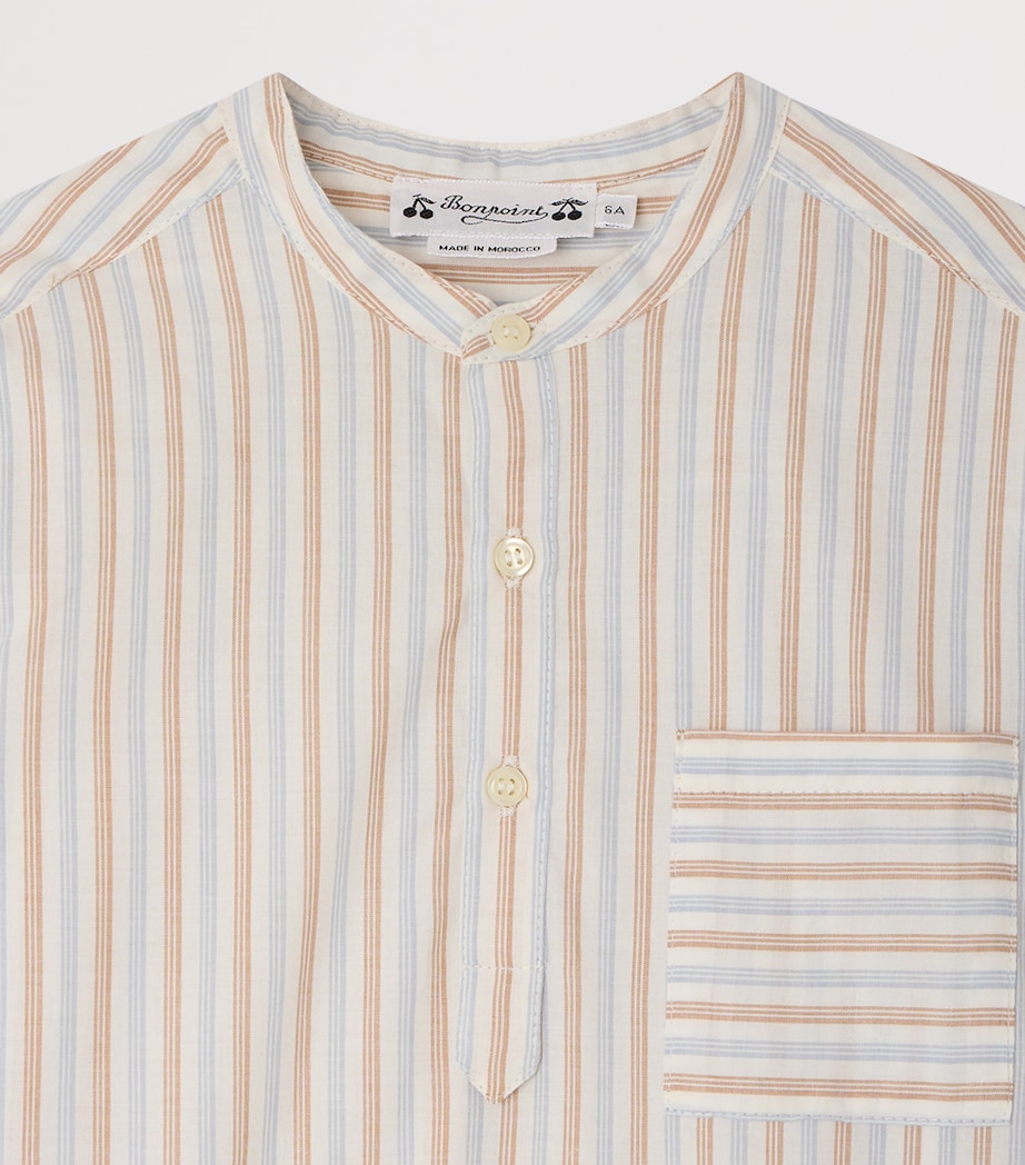 Bonpoint Cotton Stripe Shirt (10-14 Years) Rayures Ciel Image 3
