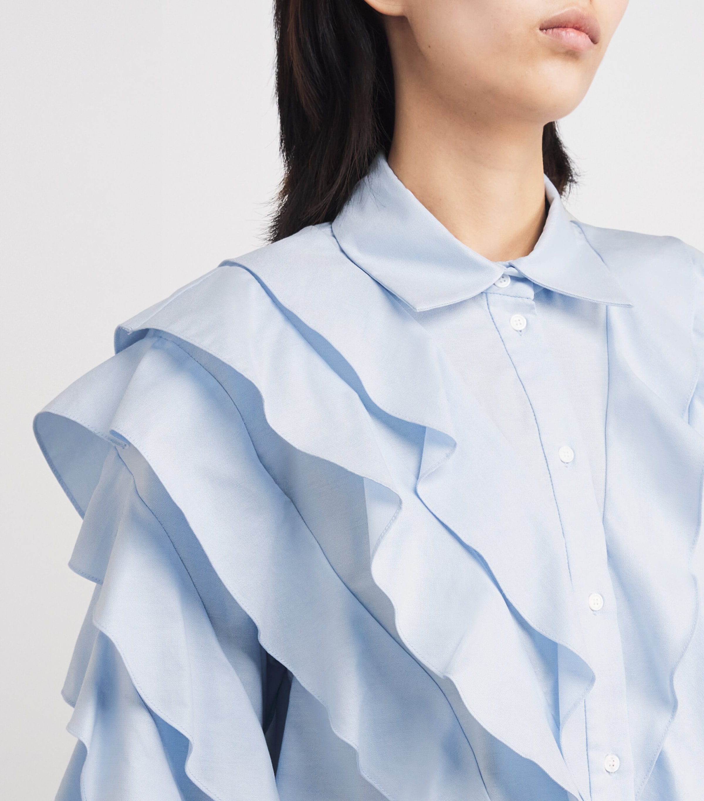 Sandro Paris Womens Cotton Ruffled Shirt Sky Blue Image 6