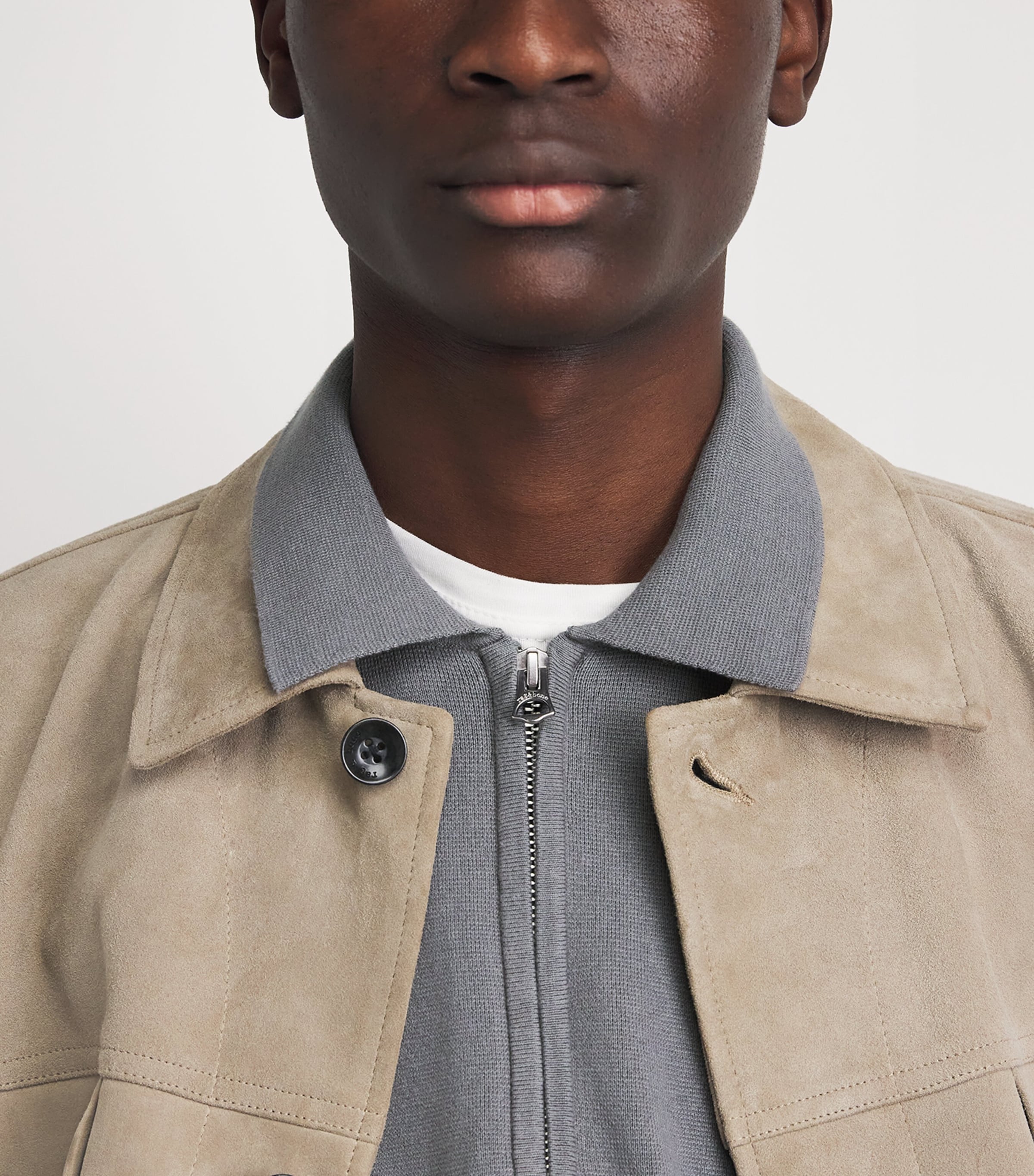 Rag & Bone Mens Cotton Quarter-Zip Polo Shirt Grey Image 3