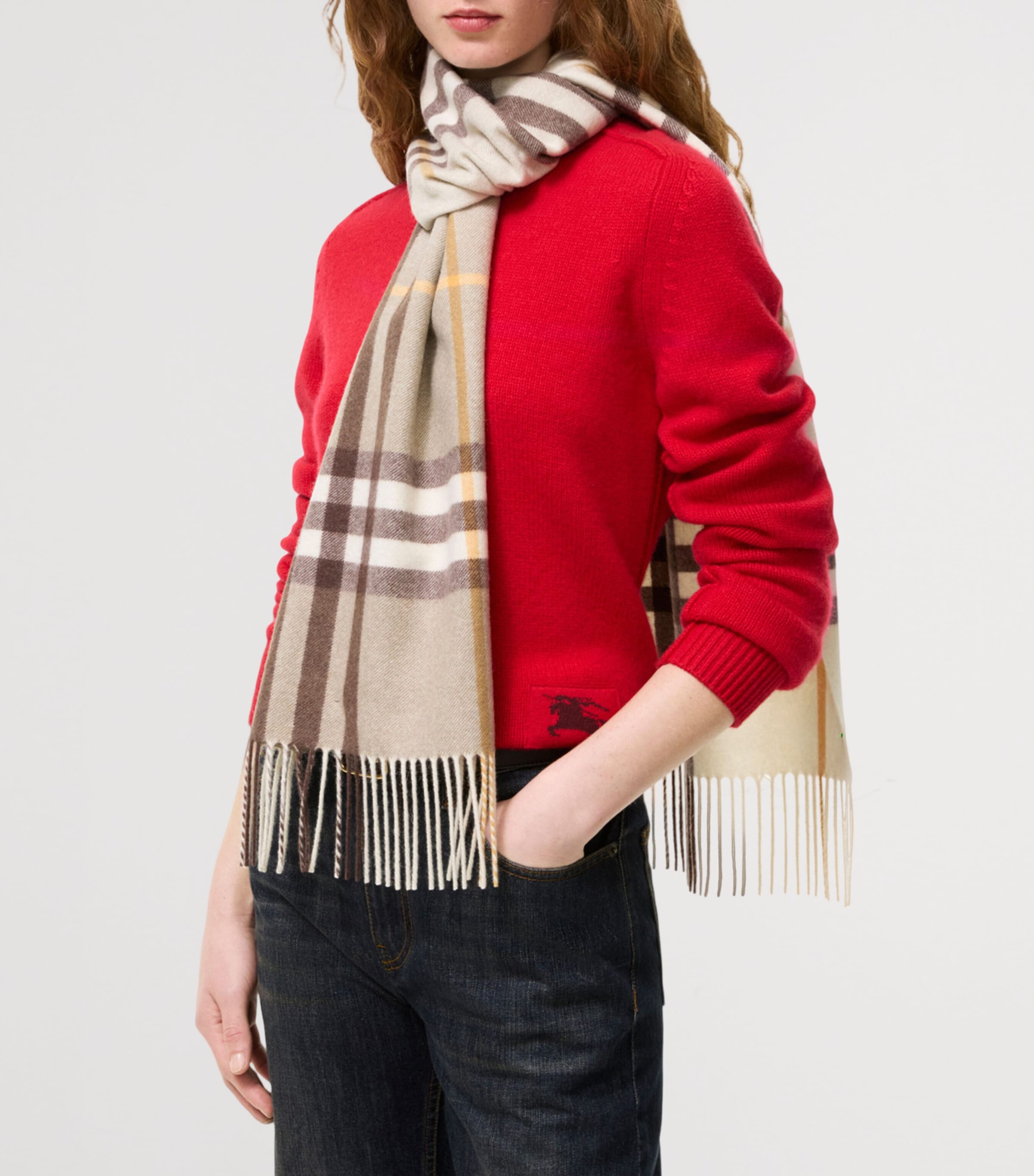 Burberry Cashmere Gradient Check Scarf Vole Beige Image 2