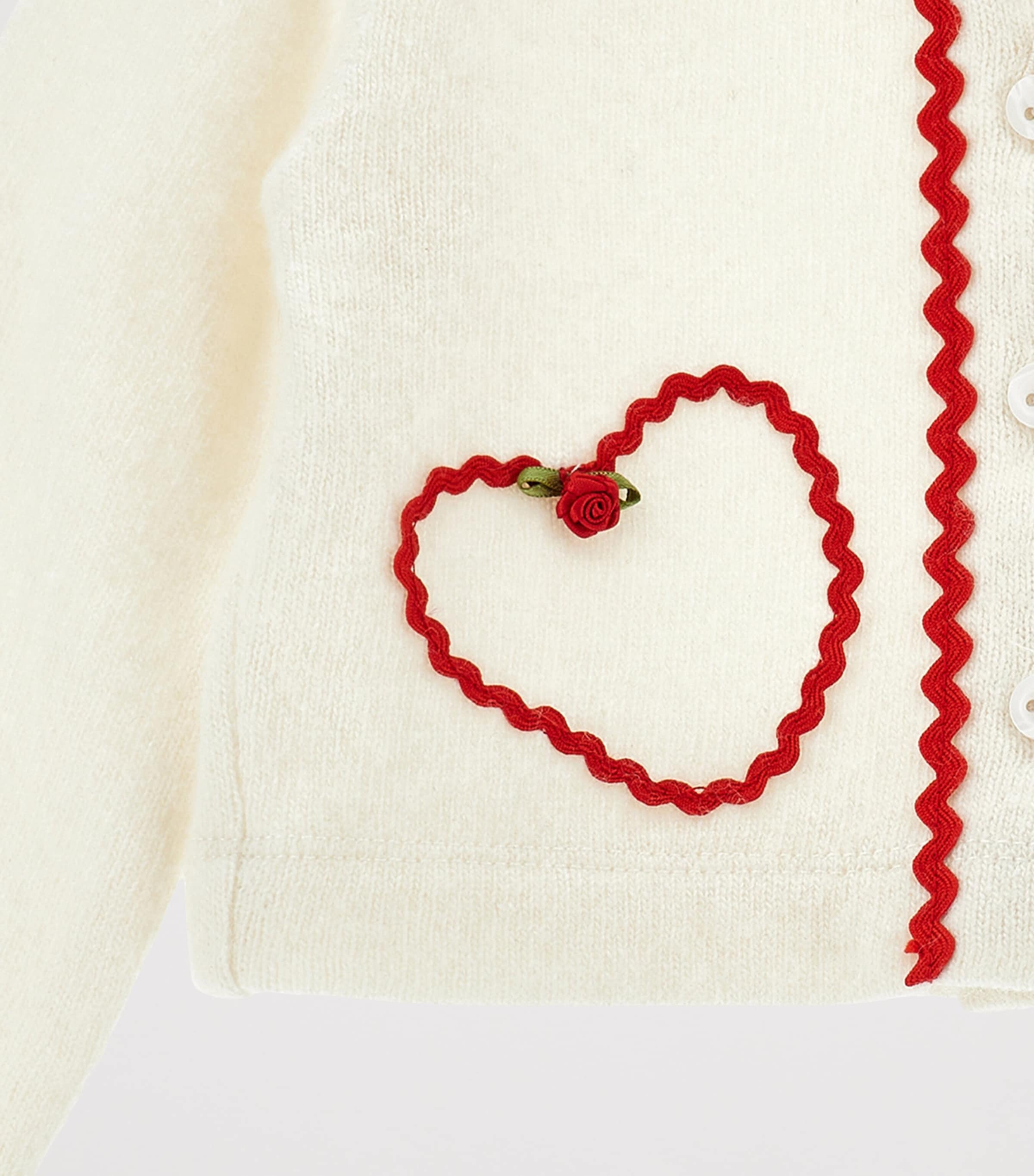 Wool-Blend Heart-Embroidery Cardigan (6-36 Months) ECRU Image 4