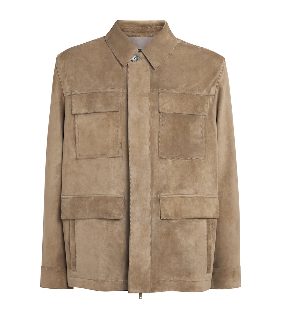Yves Salomon Mens Suede Zip-Up Jacket Seigle Image 1