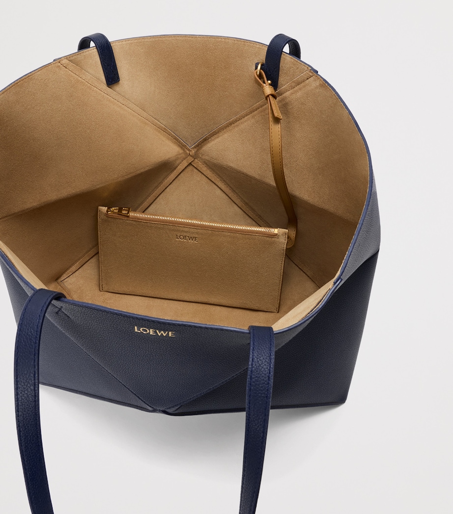 LOEWE Womens Medium Leather Puzzle Fold Tote Bag Deep Navy Image 4