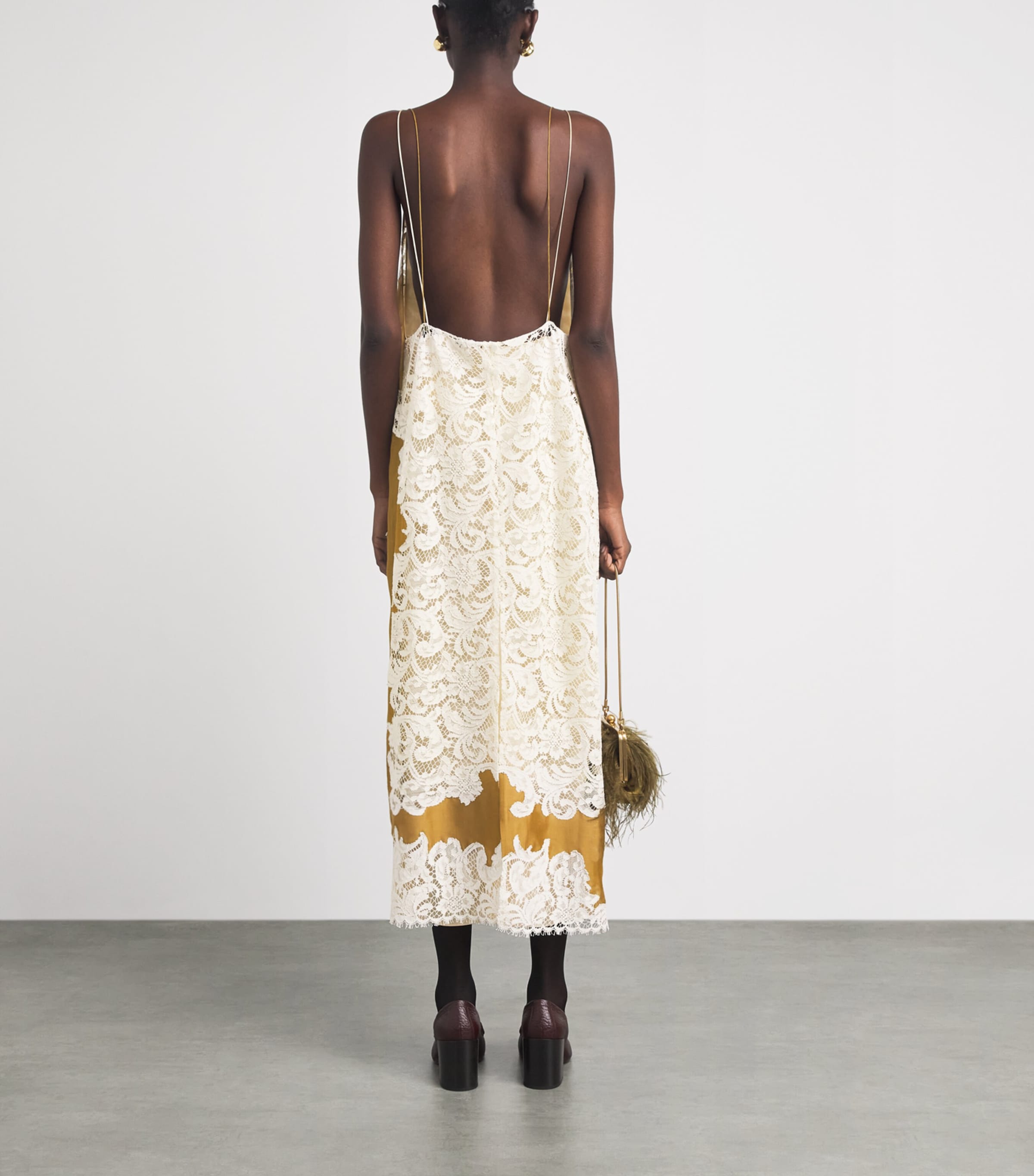 Khaite Womens Silk-Lace Nevis Midi Dress Bronze Image 4