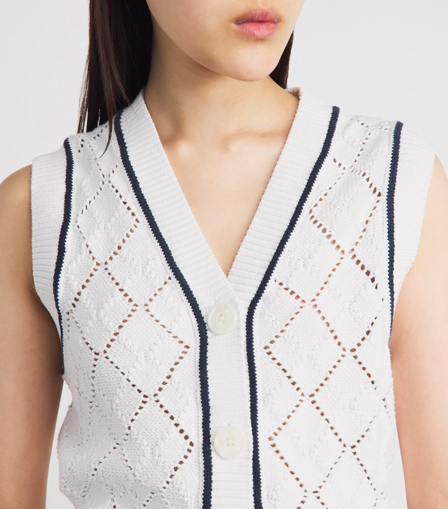 Varley Womens Pointelle-Knit Sleeveless Cardigan White Image 3