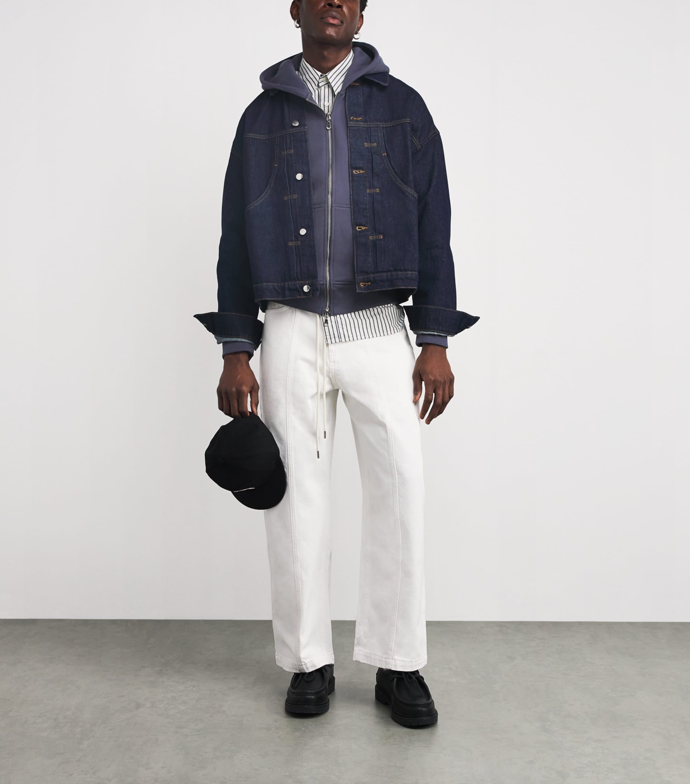 Cotton Logo Zip-Up Hoodie SMOKE BLUE/ECRU Image 2