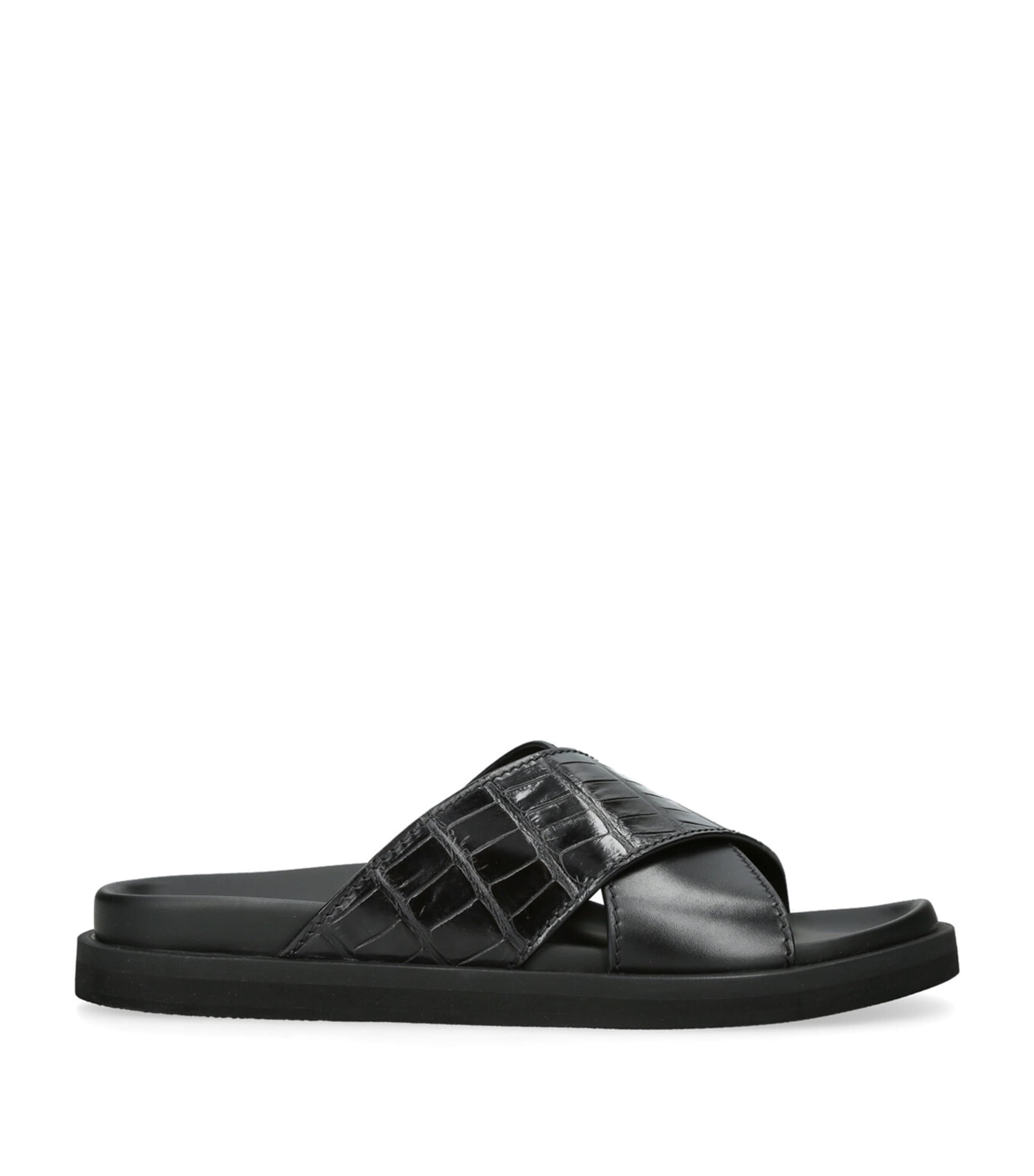 Zegna Crocodile Leather Panarea Slides In Black
