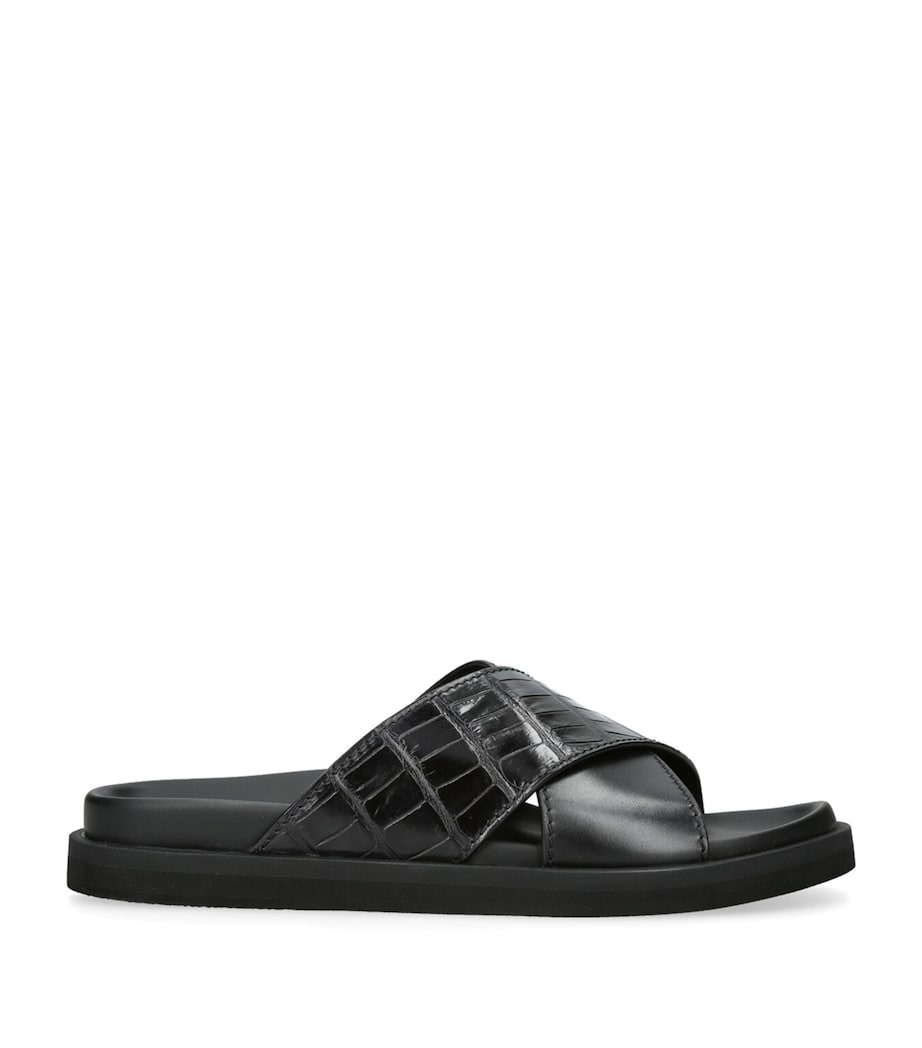 Crocodile Leather Panarea Slides BLACK Image 1