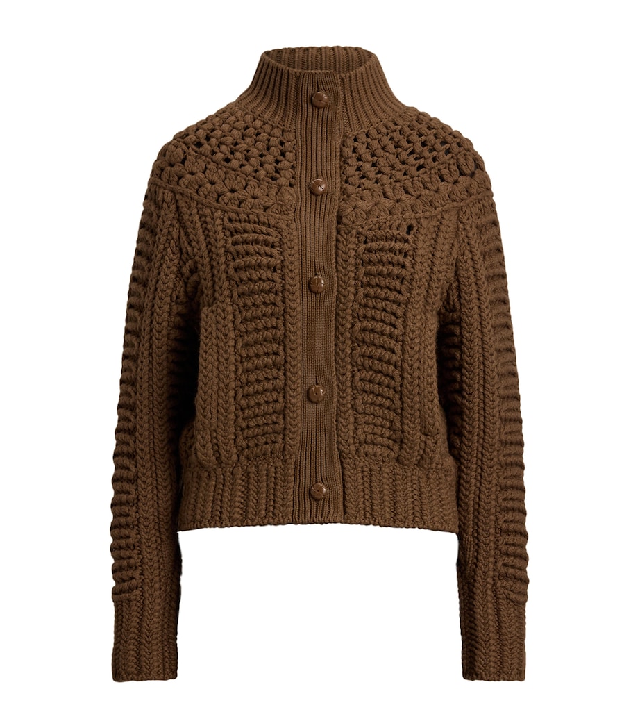 Cashmere Hand-Knit Yoke Cardigan COGNAC Image 1