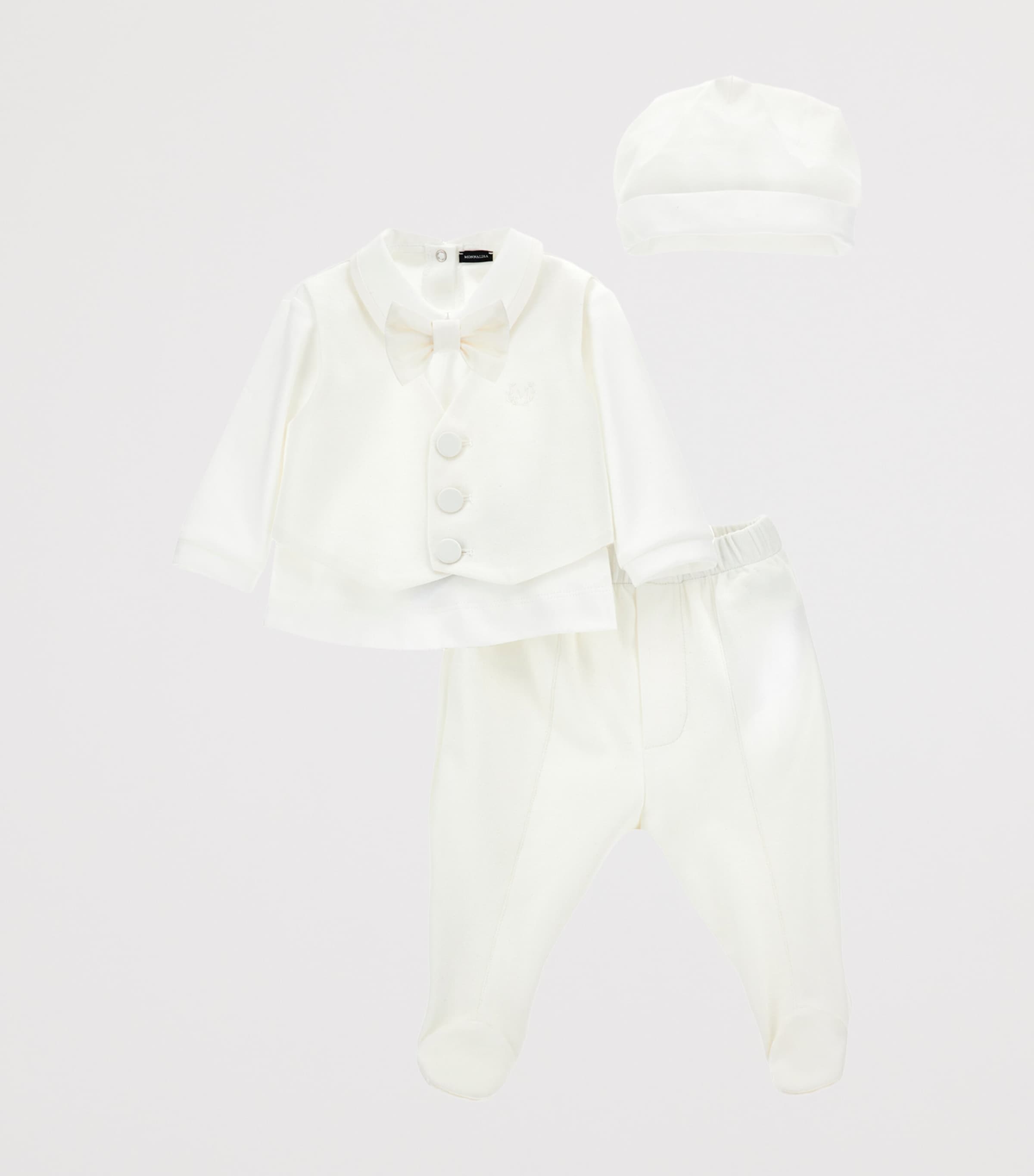 Monnalisa Formal Shirt, Waistcoat, Trousers, Hat And Bow Tie Set In White
