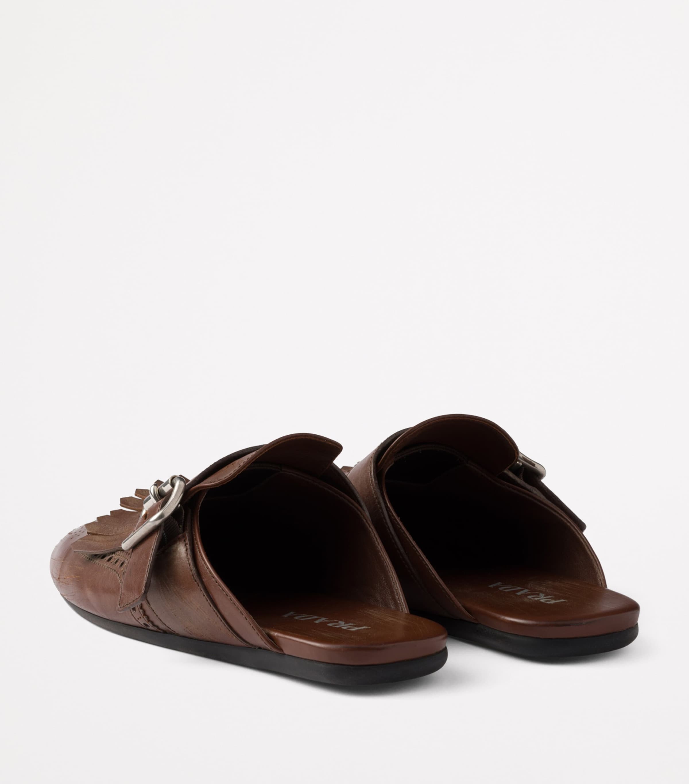 Leather Fringed Shuffle Mules F0046 Image 4