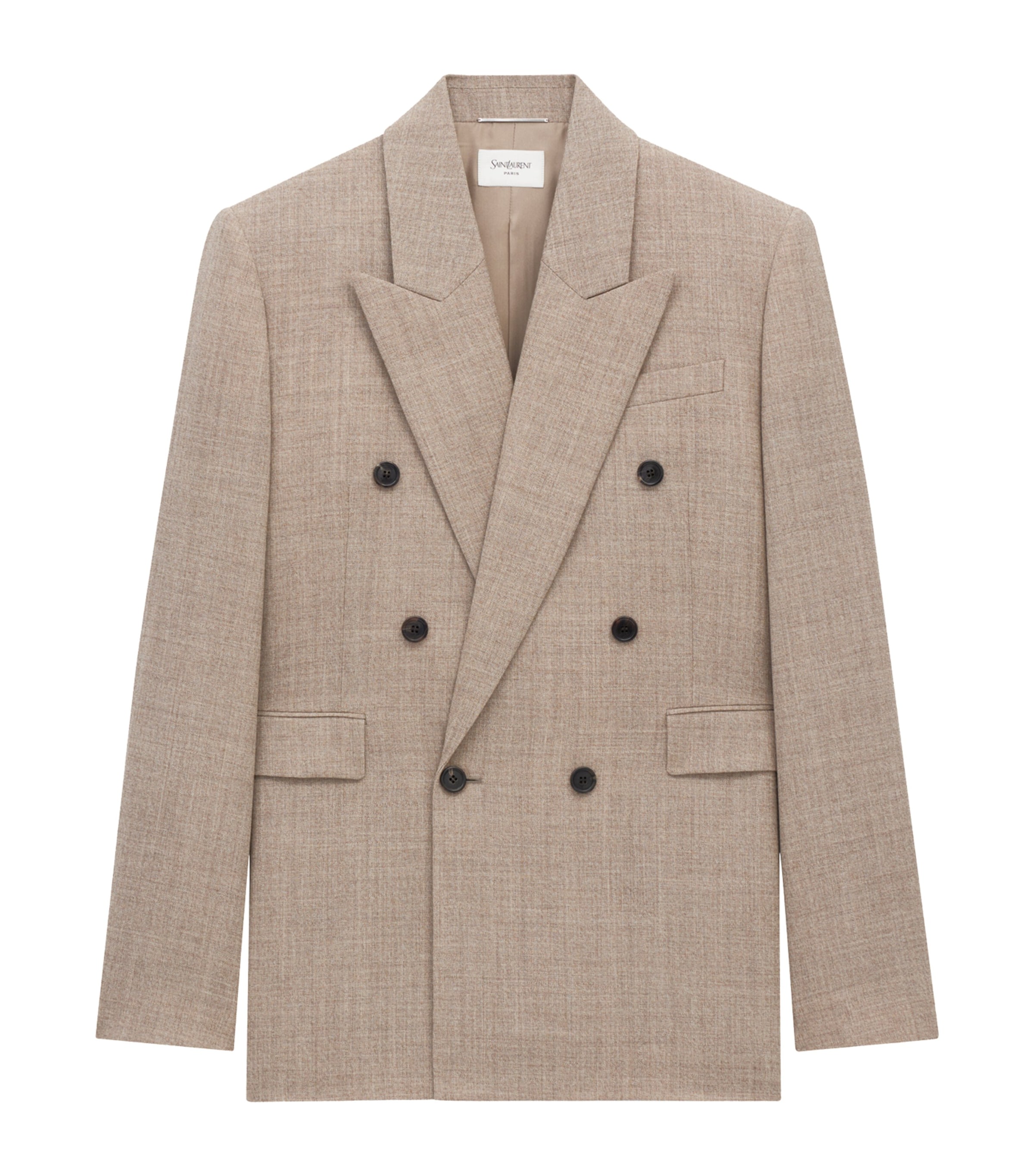 Saint Laurent Wool Double-breasted Jacket In Brown