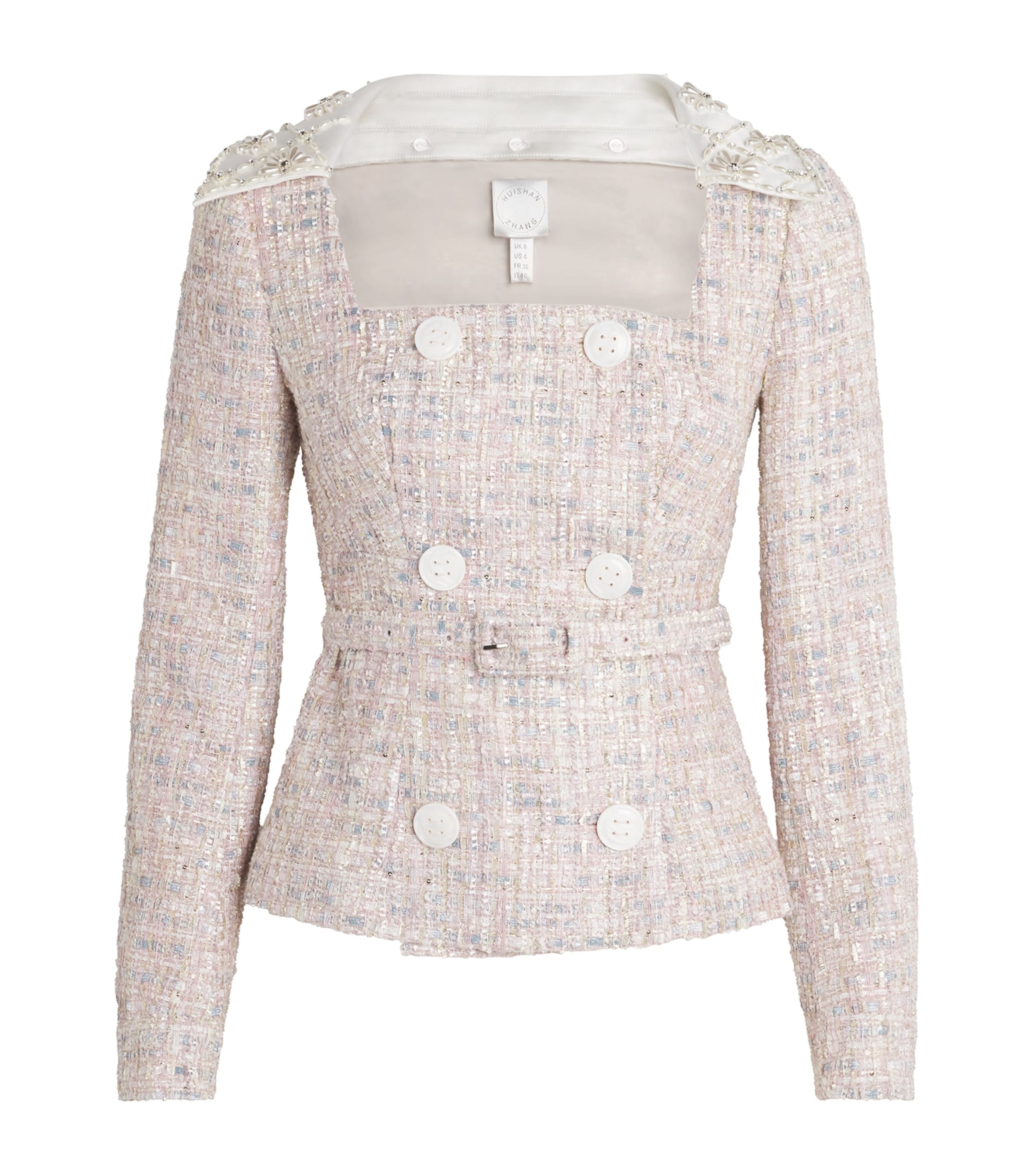 Huishan Zhang Tweed Embellished Goldie Jacket In Pink