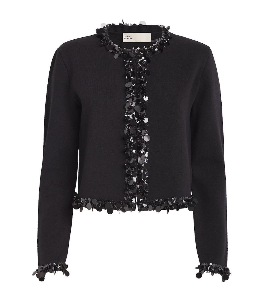 Tory Burch Womens Embellished Kendra Cardigan Black Image 1