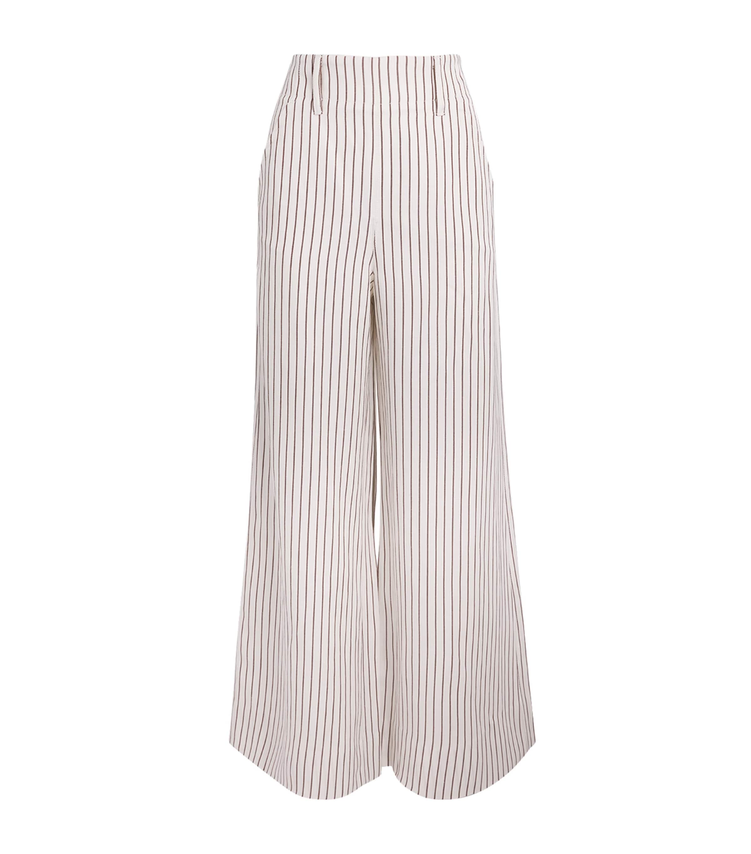 ME+EM Womens Stripe Wide-Leg Trousers Ivory/cinnamon Brown Image 1