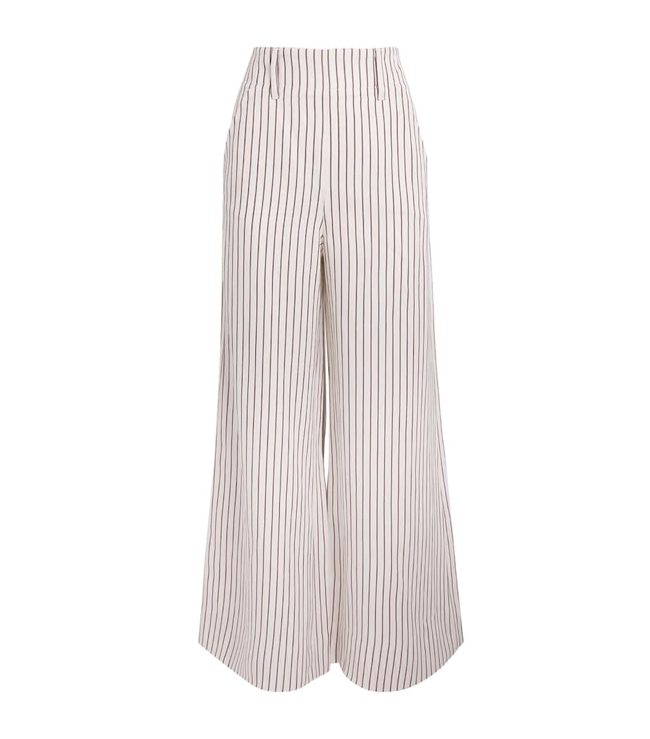 ME+EM Womens Stripe Wide-Leg Trousers Ivory/cinnamon Brown Image 1