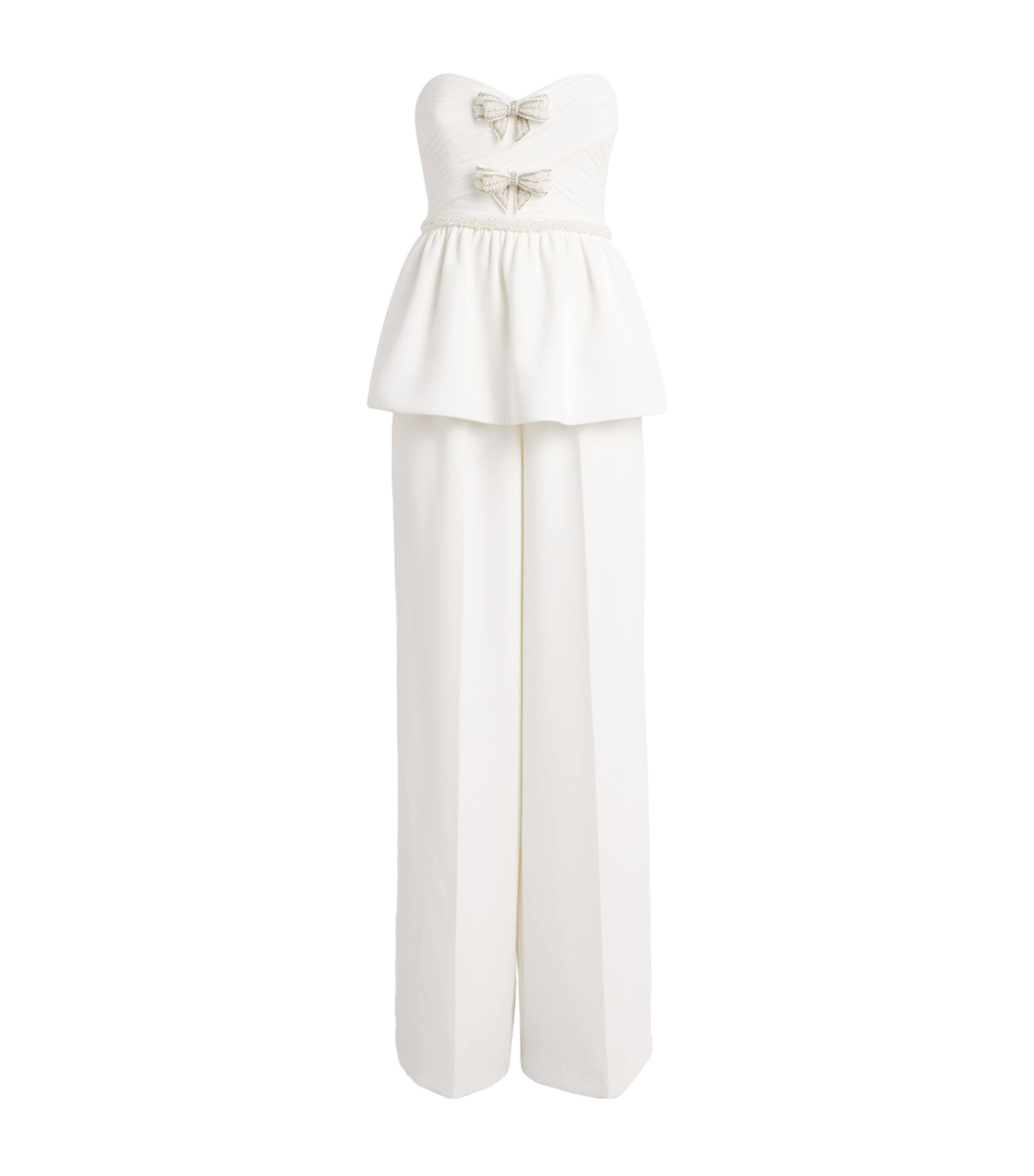 Self-portrait Organza Bow Peplum Jumpsuit In White
