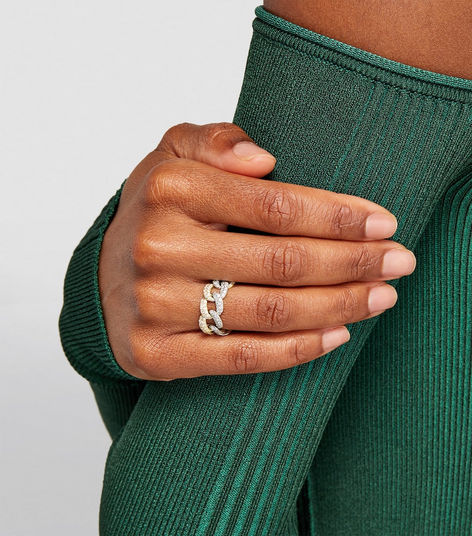 White, Yellow Gold and Diamond Pavé Link Ring YELLOW GOLD Image 5