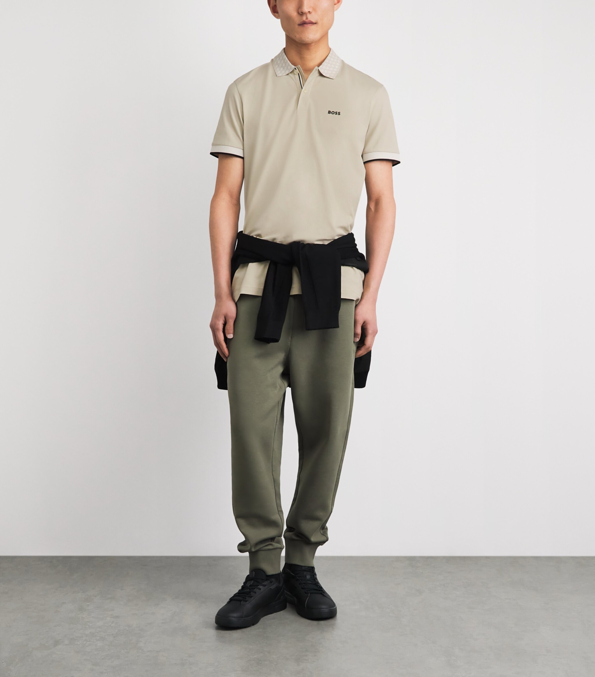 BOSS Mens Cotton Contrast-Collar Polo Shirt Light Beige Image 2