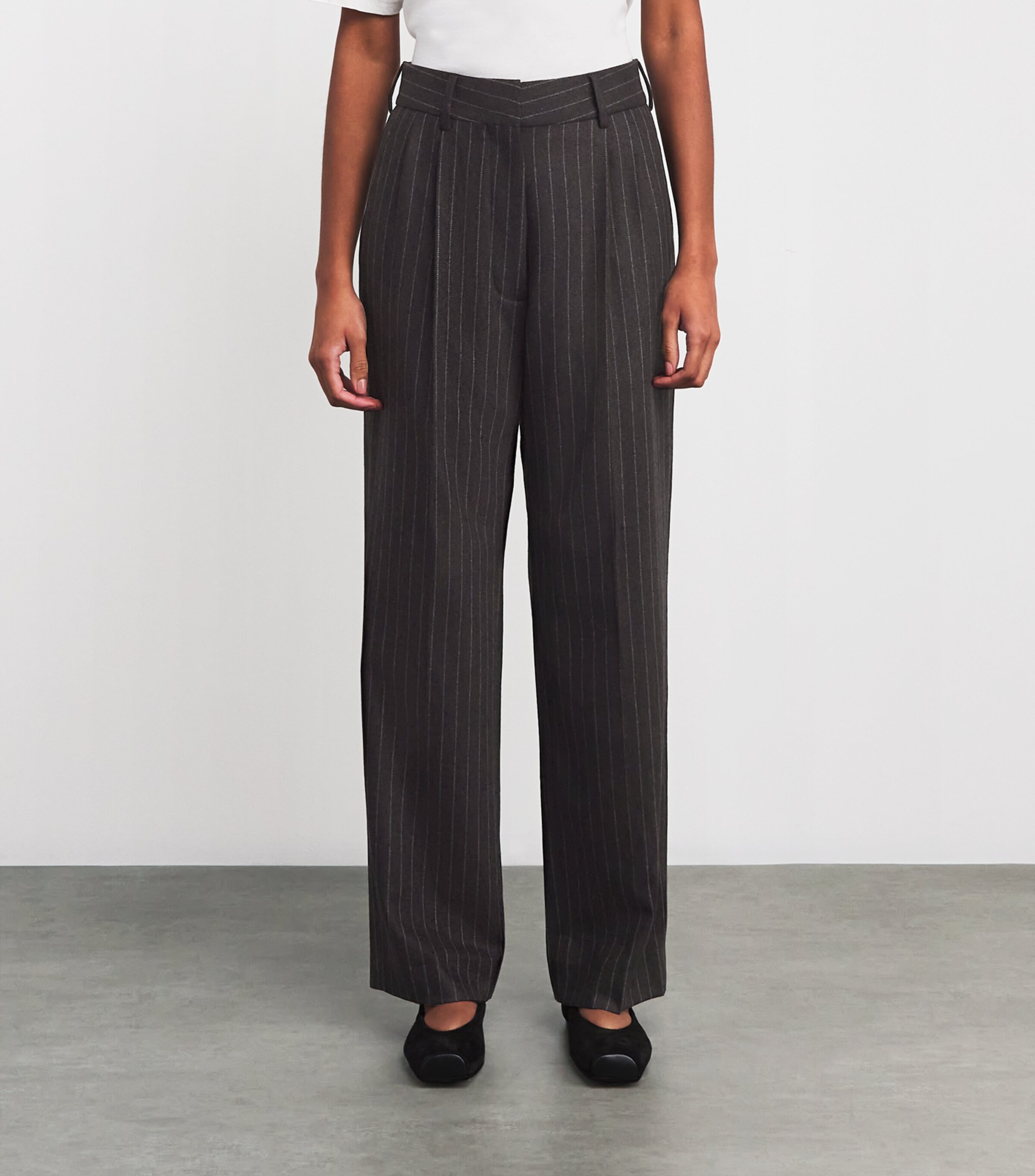 Blazé Milano Womens Wool-Cashmere Pinstripe Fox Trousers Choco Image 3