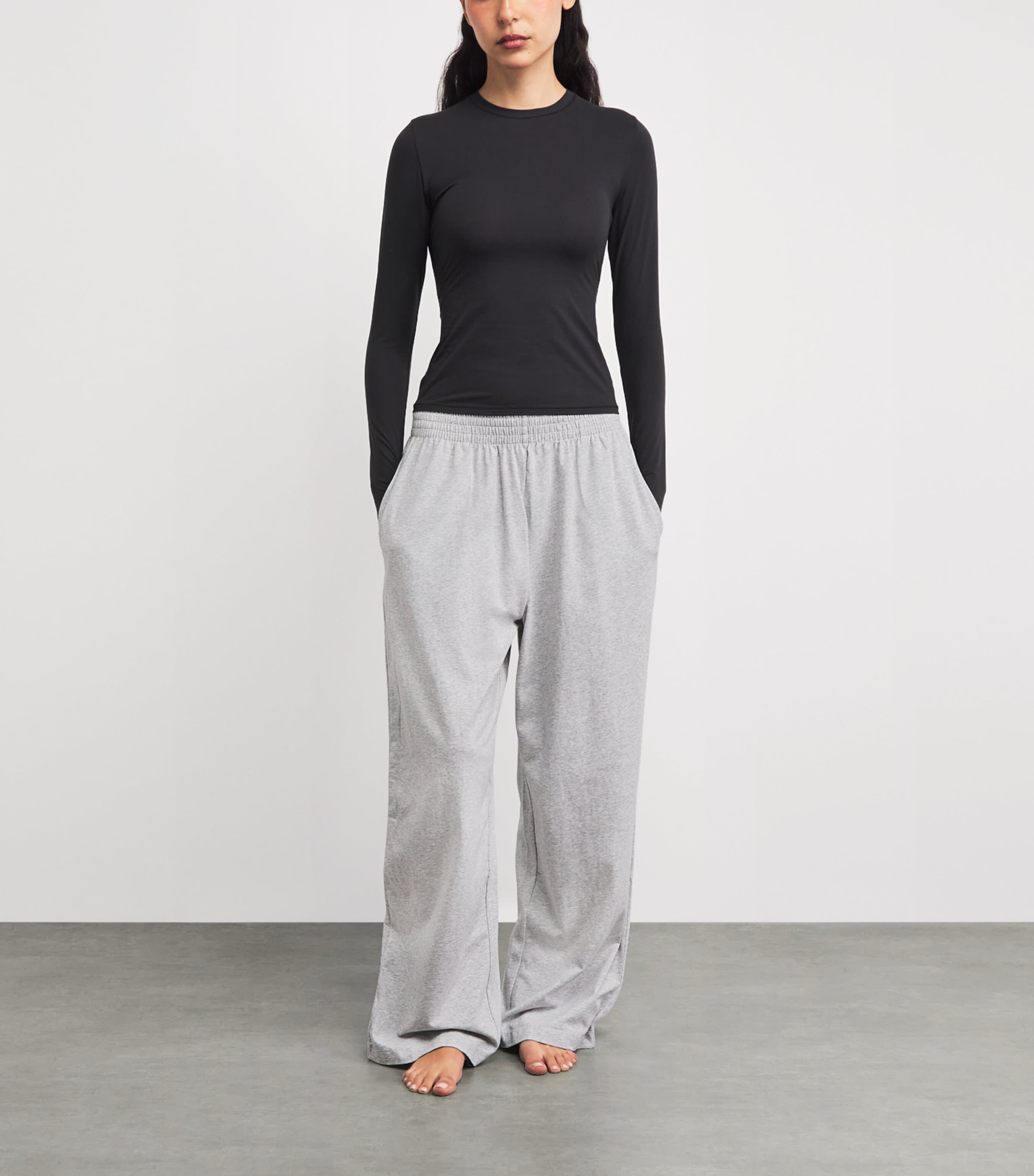 Skims Womens Stretch-Cotton Wide-Leg Sweatpants Light Heather Grey Image 2