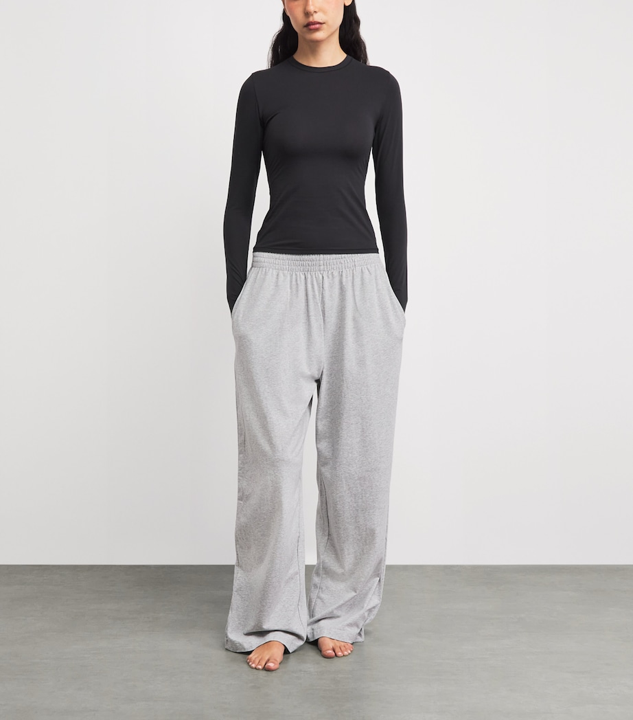 Skims Womens Stretch-Cotton Wide-Leg Sweatpants Light Heather Grey Image 2