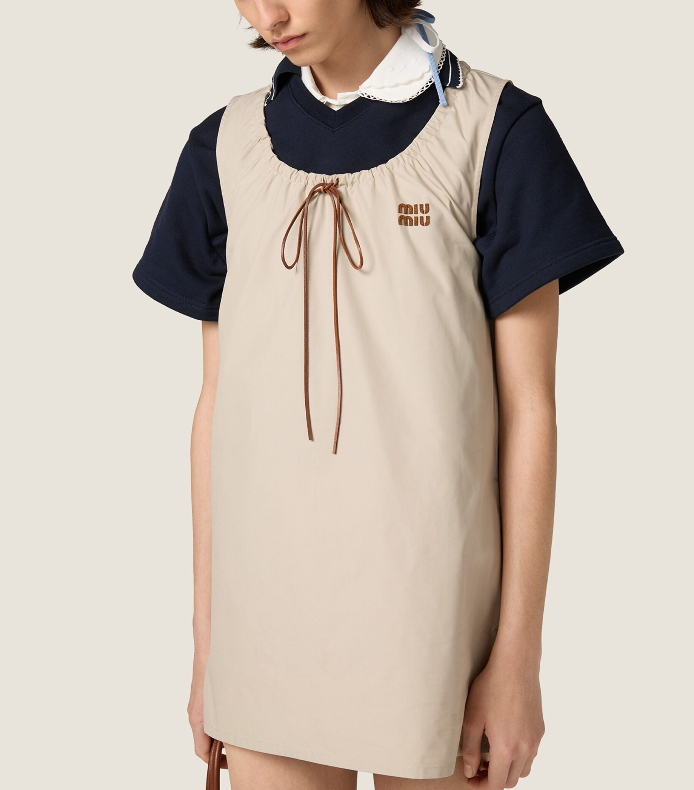 Miu Miu Womens Panama Cotton Mini Dress Neutral Image 5