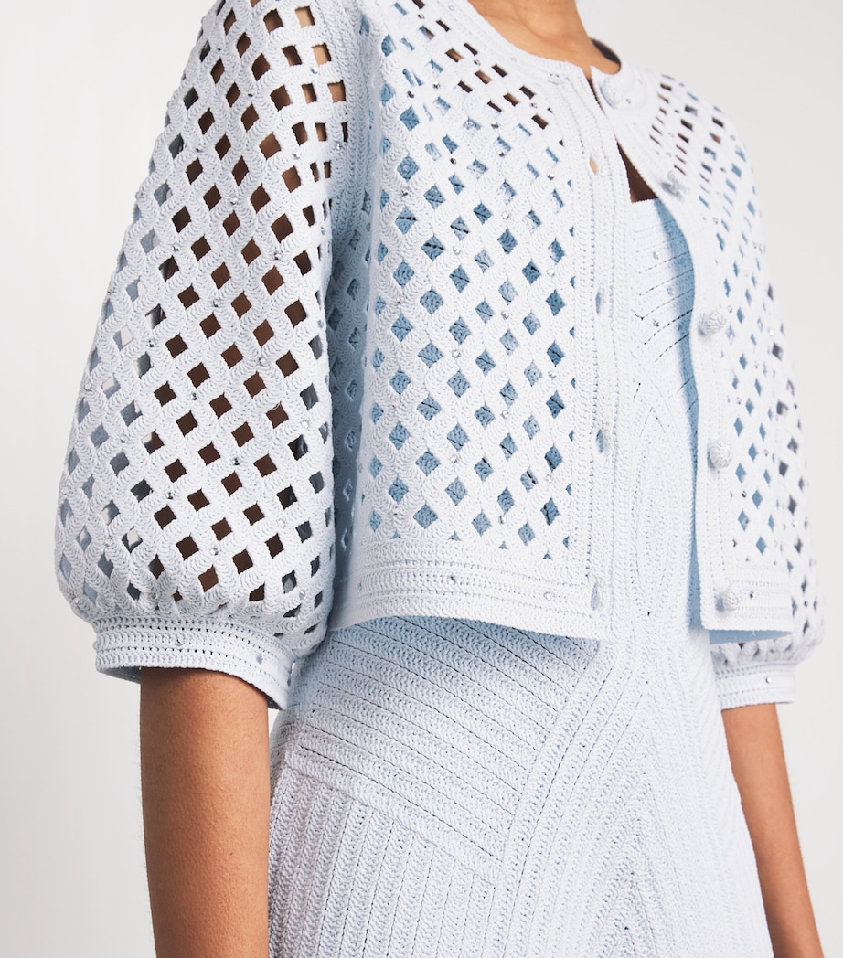 Maje Womens Embellished Crochet Cardigan Blue Sky Image 3
