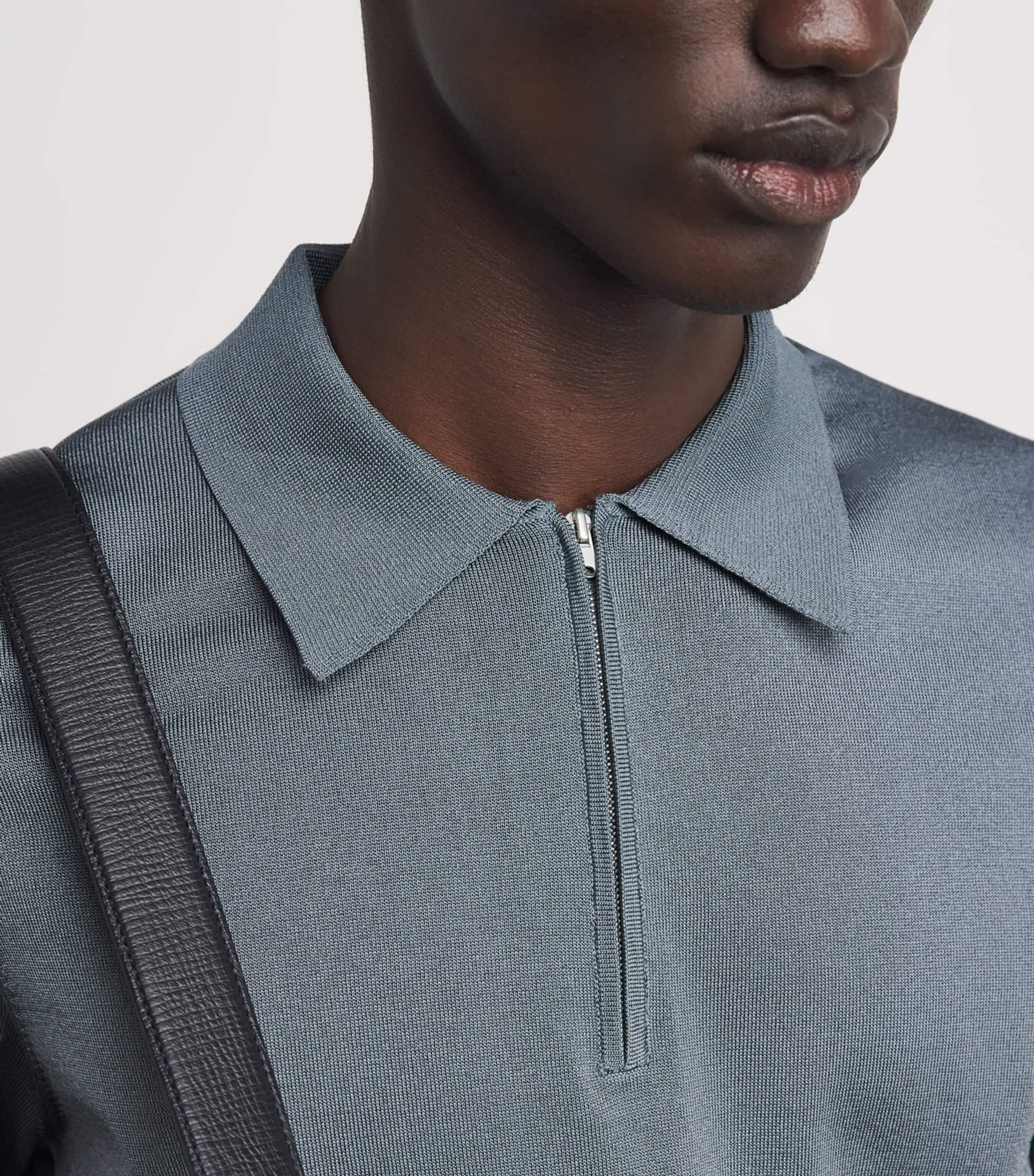 Sandro Paris Mens Zip-Up Polo Shirt Grey / Blu Image 3