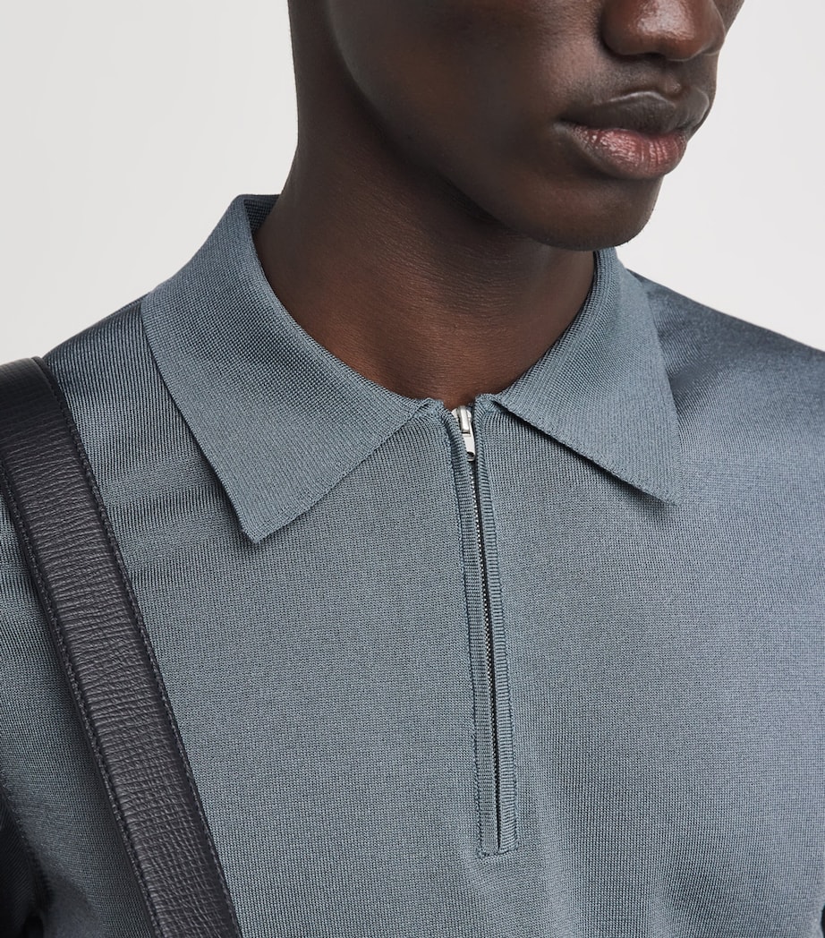 Sandro Paris Mens Zip-Up Polo Shirt Grey / Blu Image 3