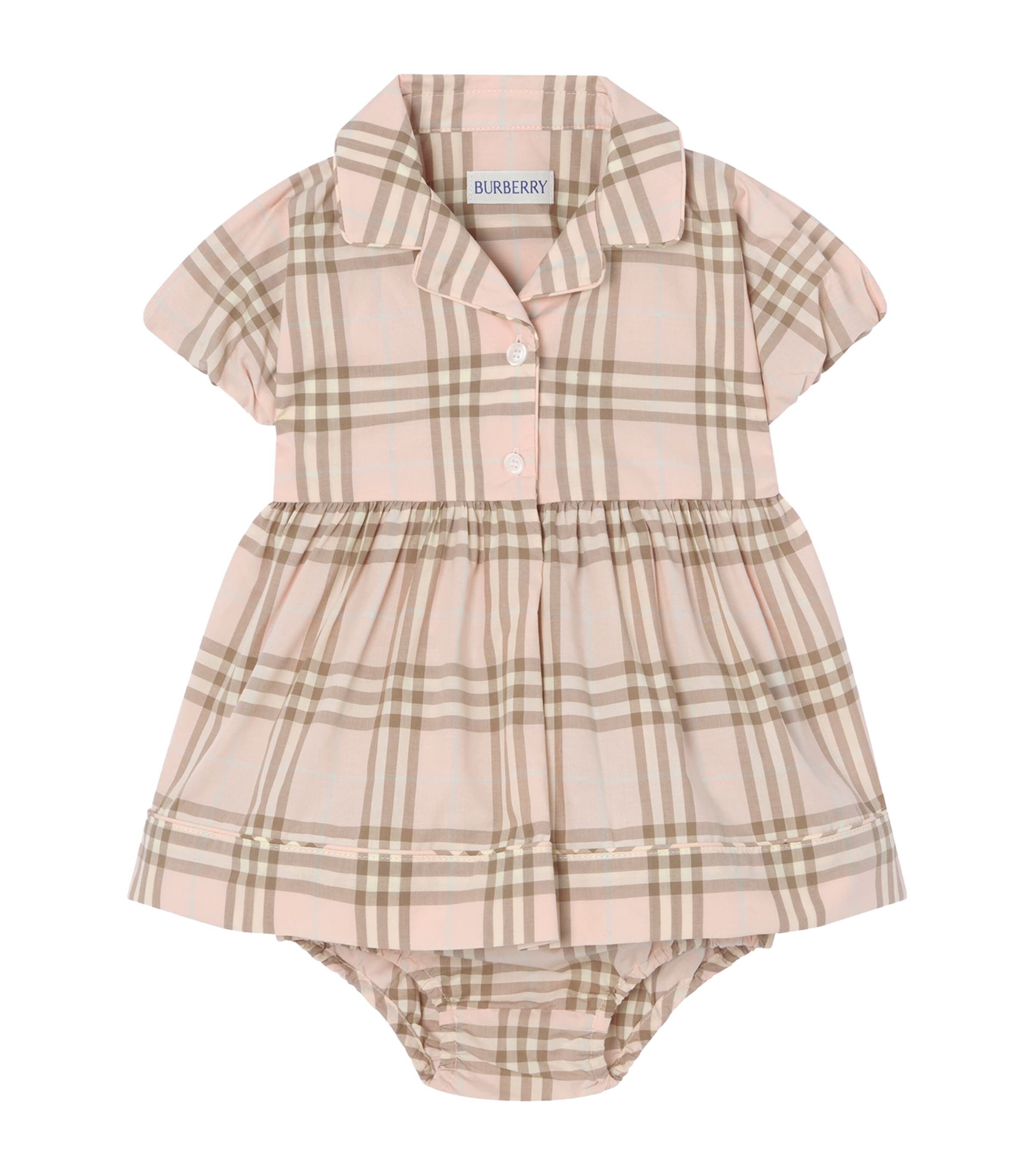 Burberry Kids Cotton Check Dress and Bloomers Set (1-18 Months) Archive Pink Ip Chek Image 1