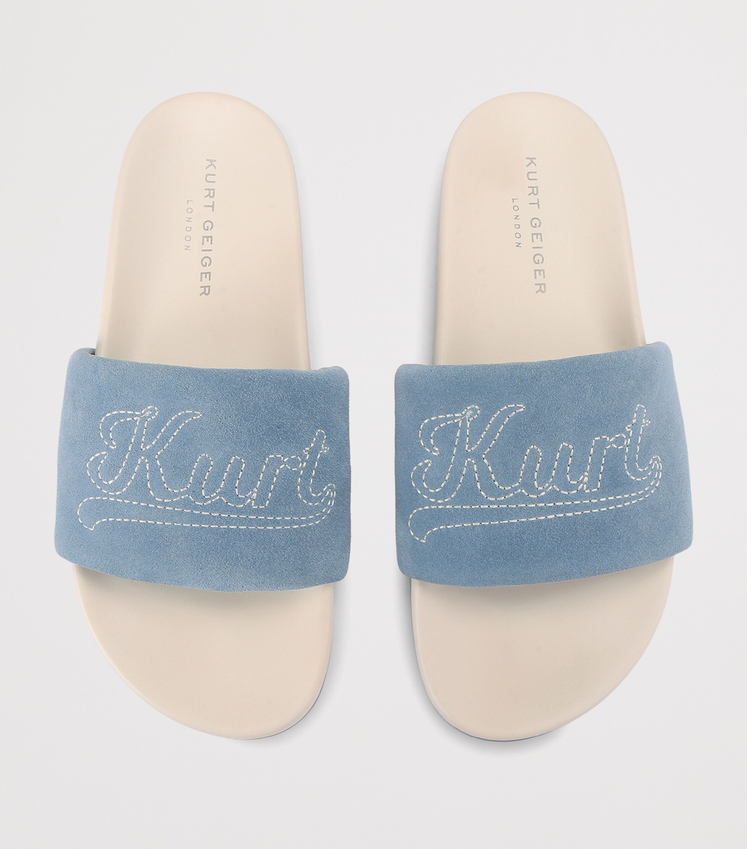 Kurt Geiger London Velvet Logo Script Slides Mid Blue Image 4