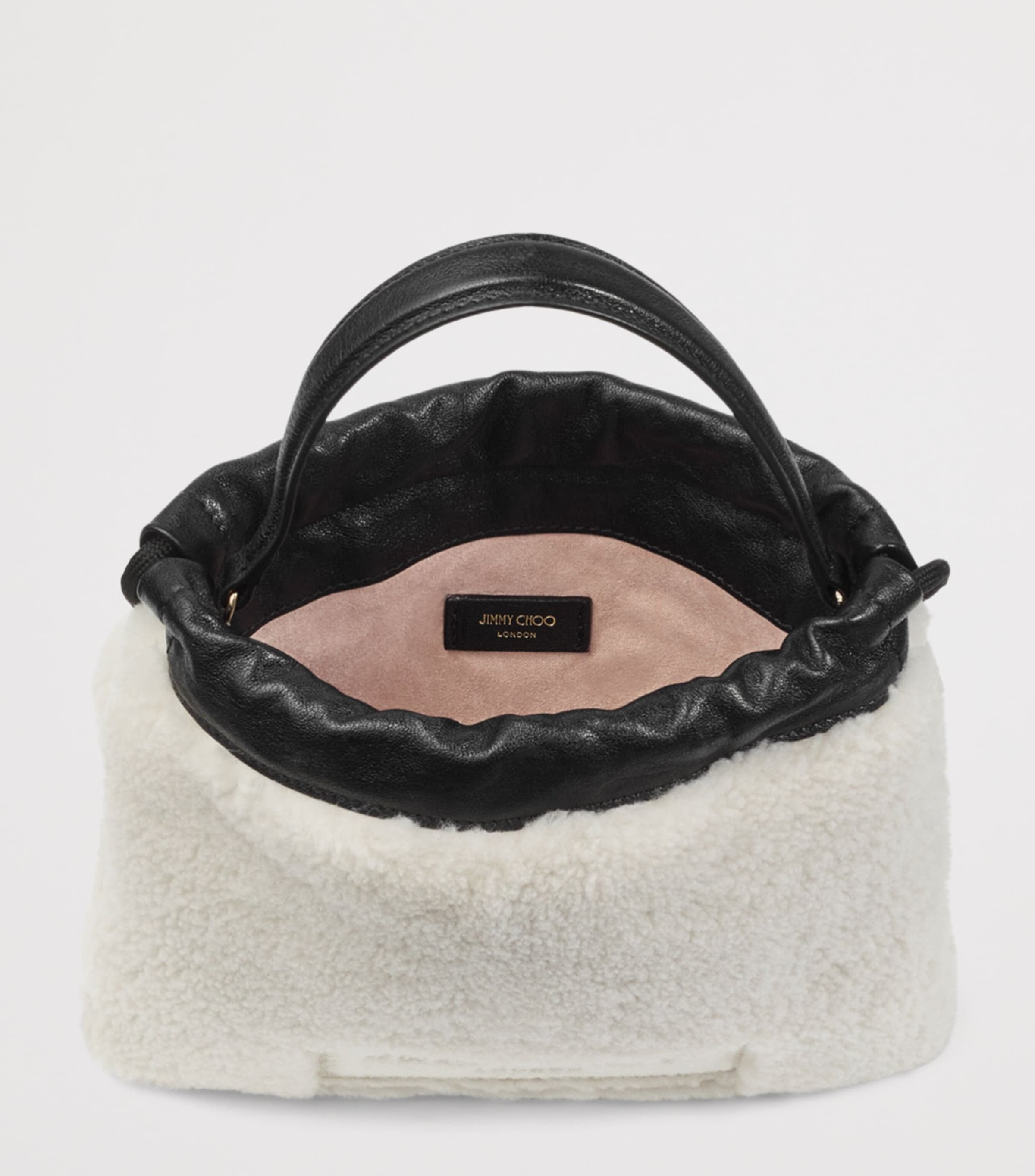 Jimmy Choo Shearling Drawstring Mini Bag Natural/black/light Image 4