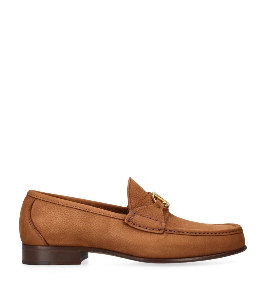 Valentino Garavani Mens Nubuck Leather VLogo Loafers Tan Image 1