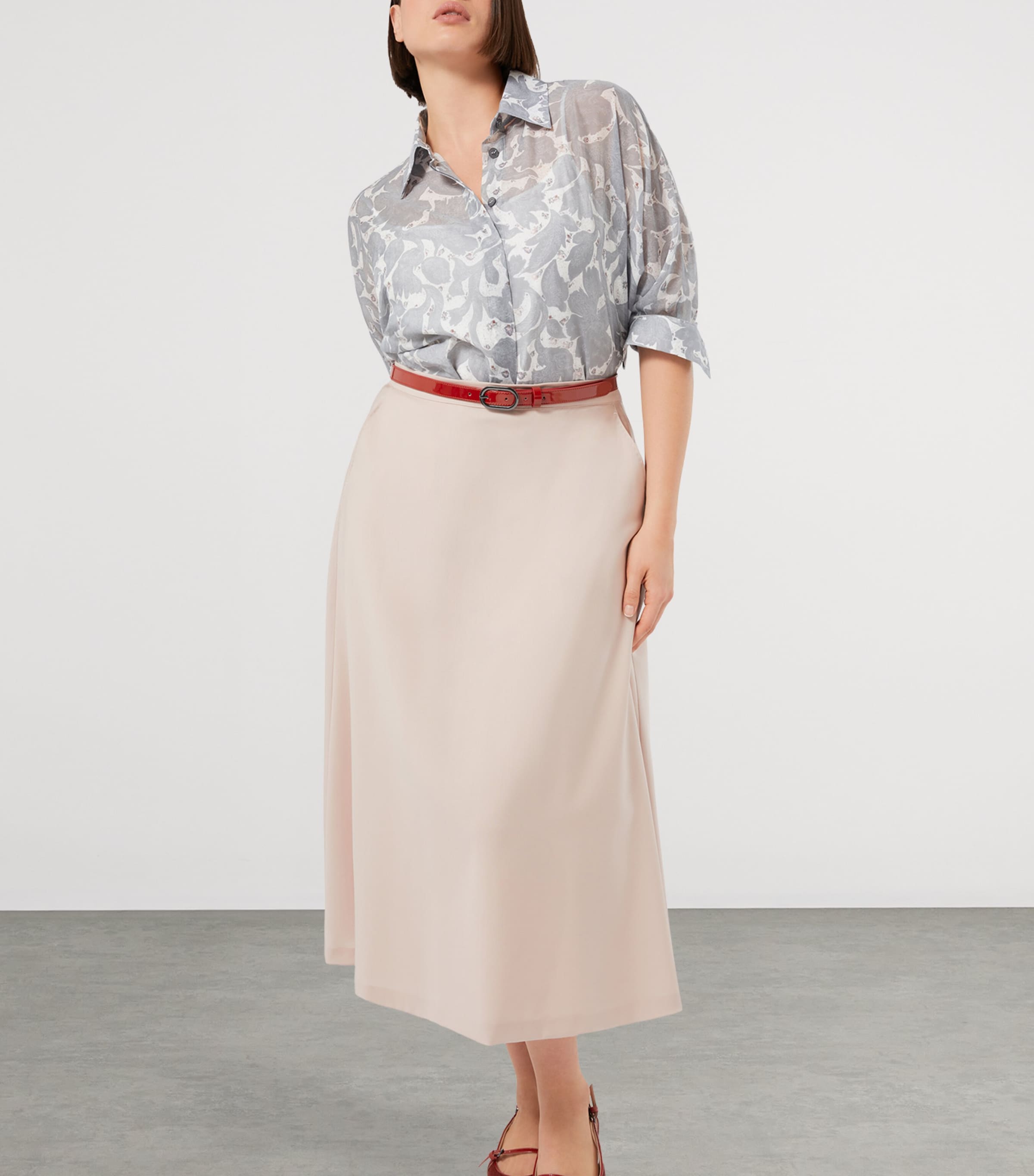 Virgin Wool Pinza Midi Skirt PINK Image 4