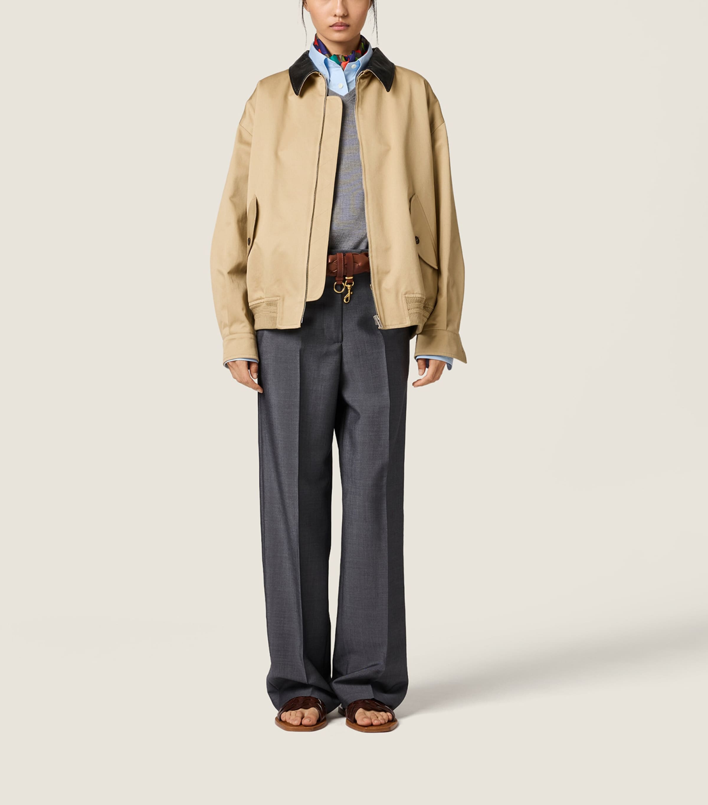 Miu Miu Womens Leather-Trim Bomber Jacket Neutral Image 2