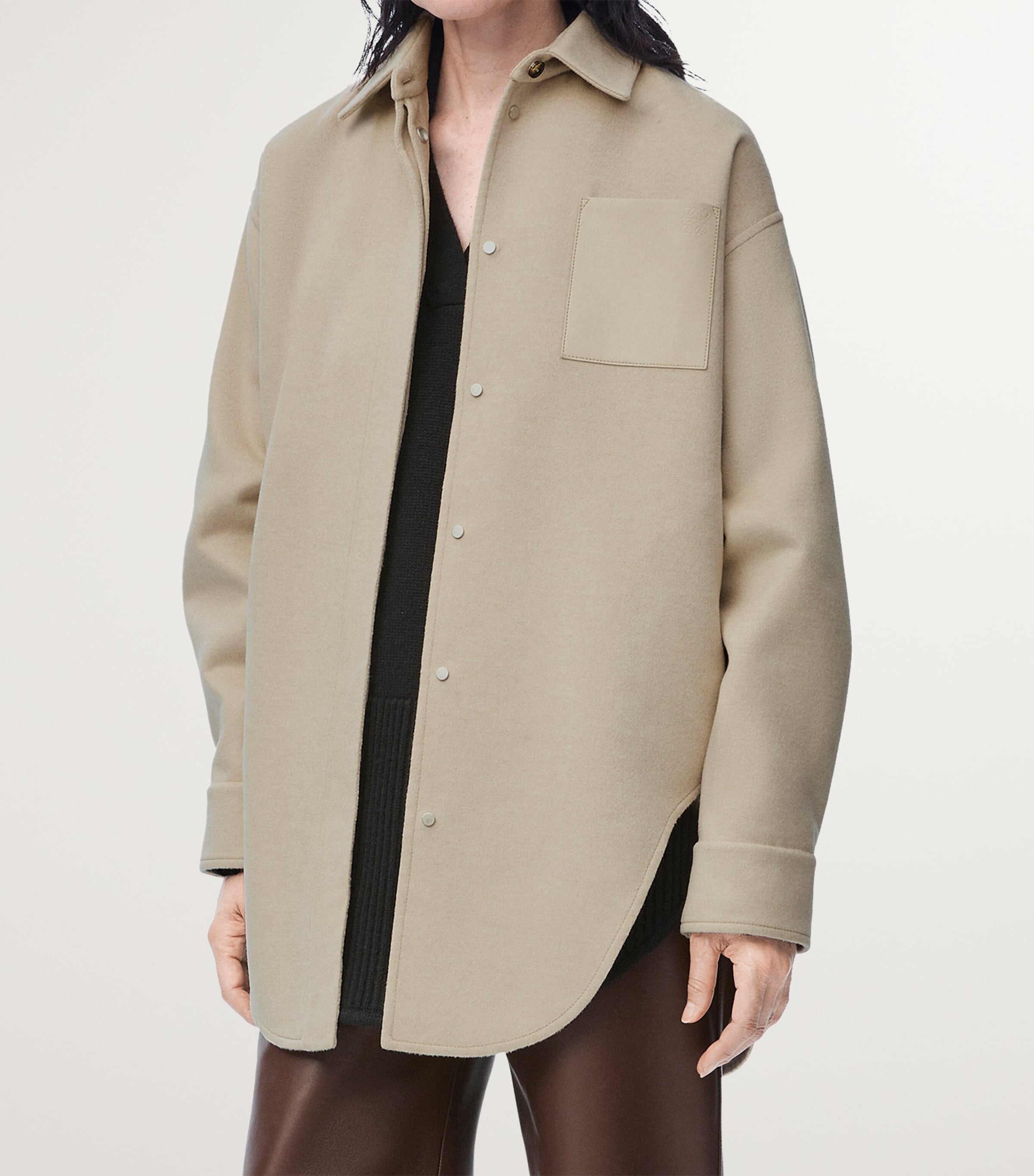 Wool-Blend Leather-Pocket Overshirt LIGHT BEIGE MELANGE Image 3