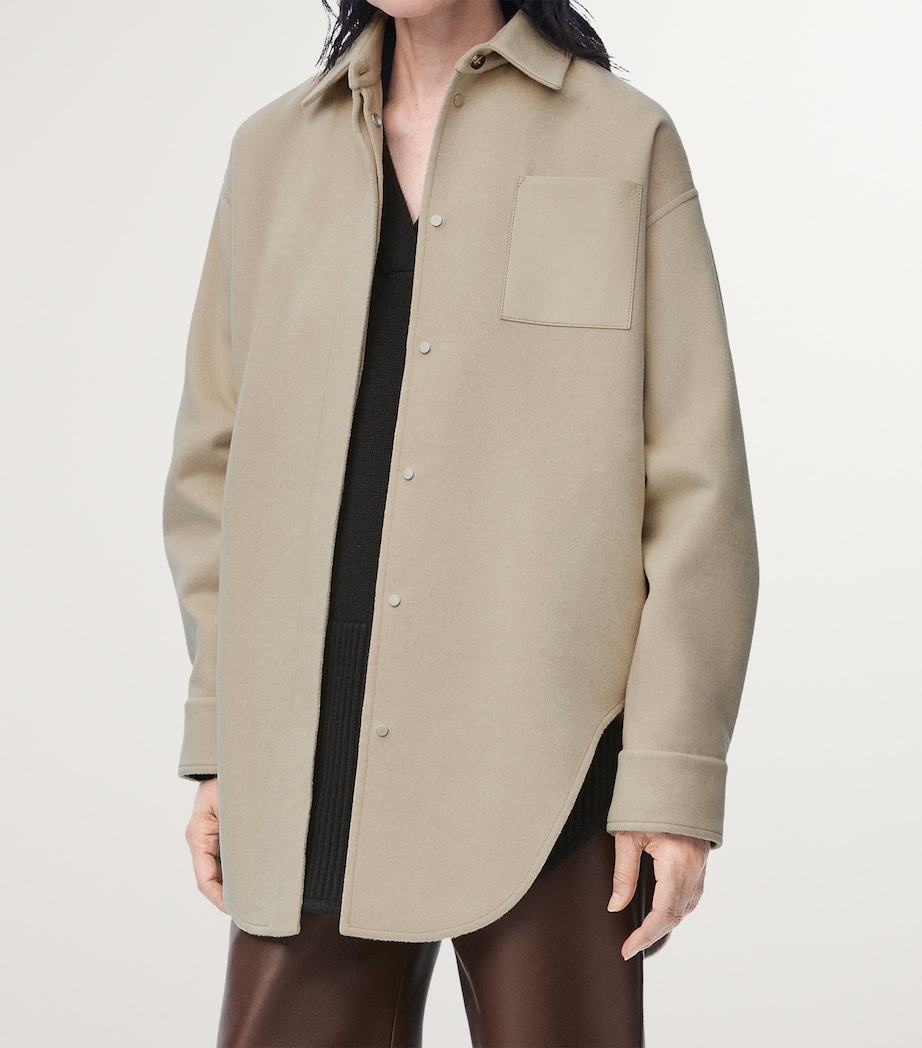 Wool-Blend Leather-Pocket Overshirt LIGHT BEIGE MELANGE Image 3