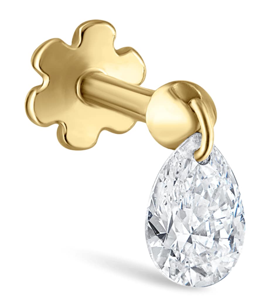 Yellow Gold Floating Pear Diamond Charm Threaded Stud Earring (4mm) YELLOW GOLD Image 1