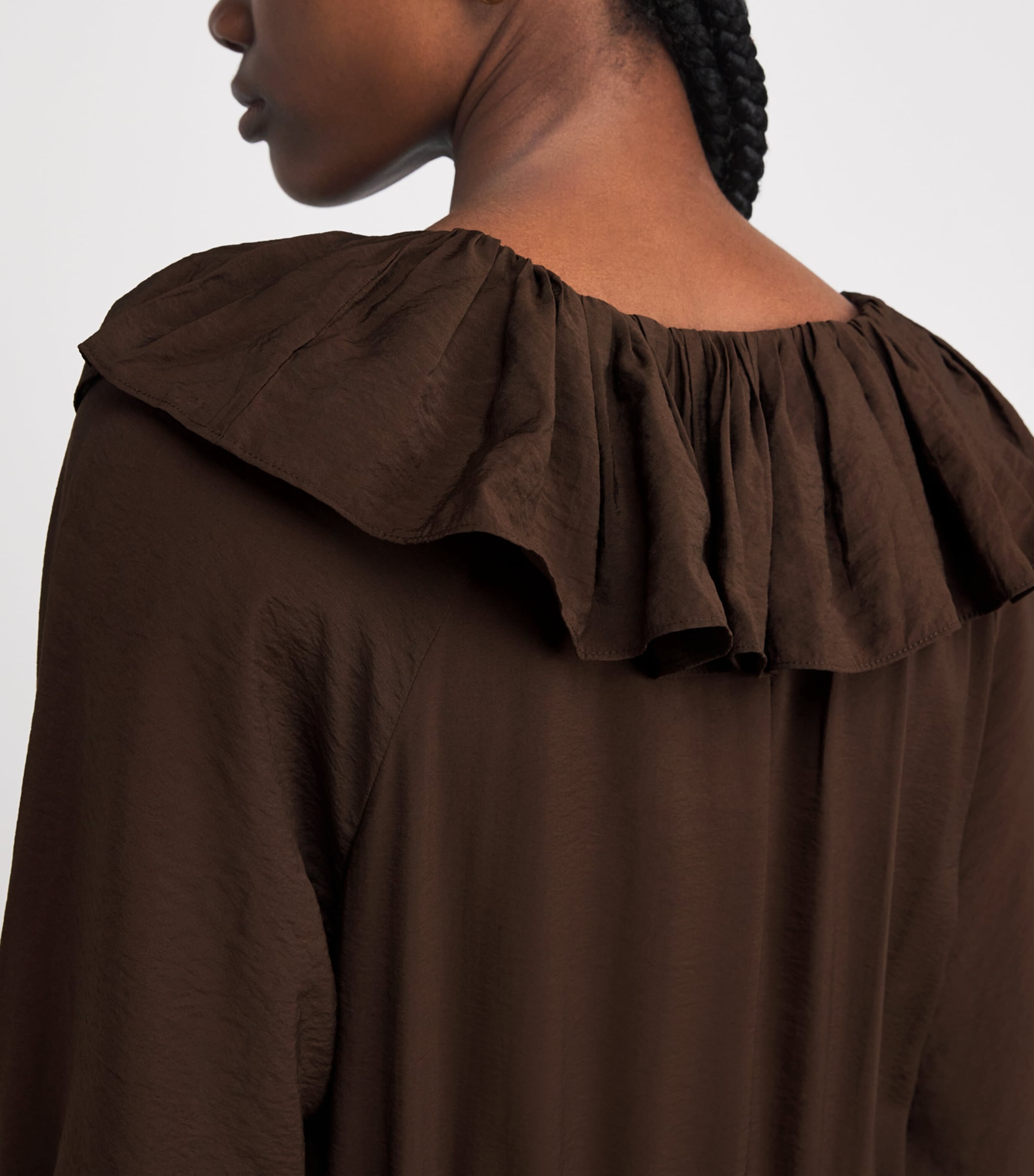 Ruffle Midi Dress DARK BROWN Image 4