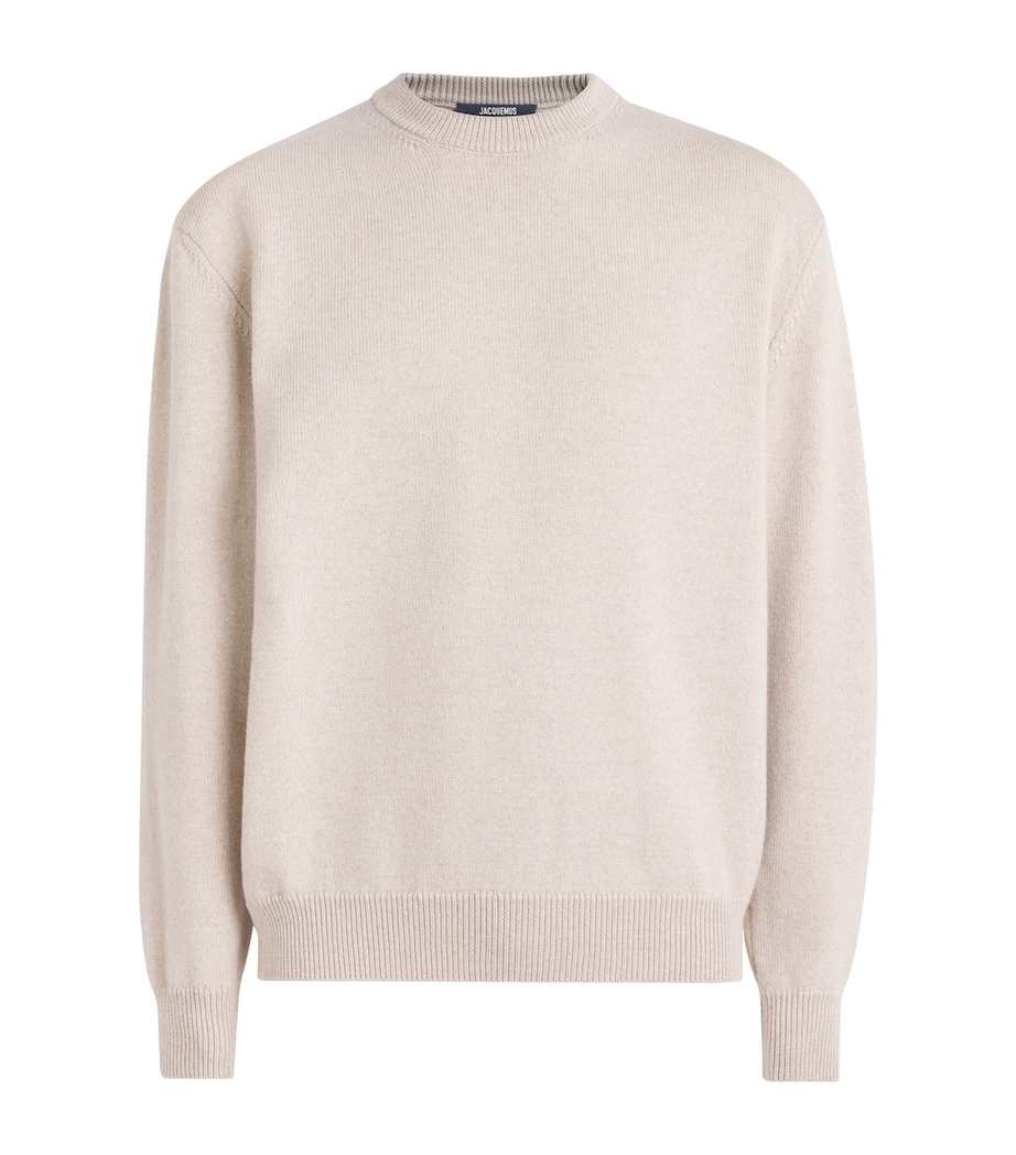 Jacquemus Mens Stretch-Merino Wool Logo Sweater Light Beige Image 1